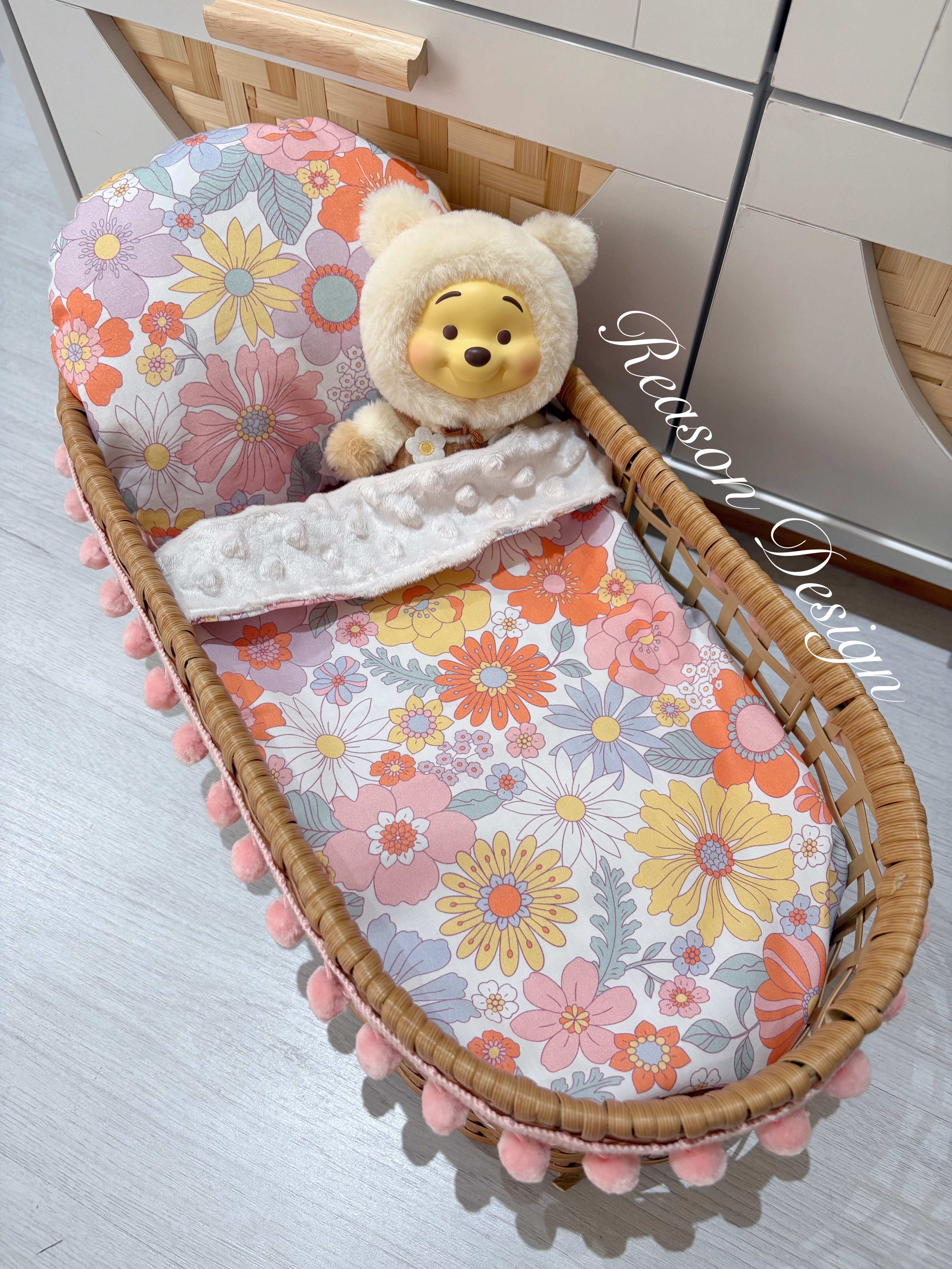 Handmade Doll Bedding Set – Fits Kmart & Target Doll Pram/Bassinet | Pillow & Minky Blanket | Toy Nursery Accessories