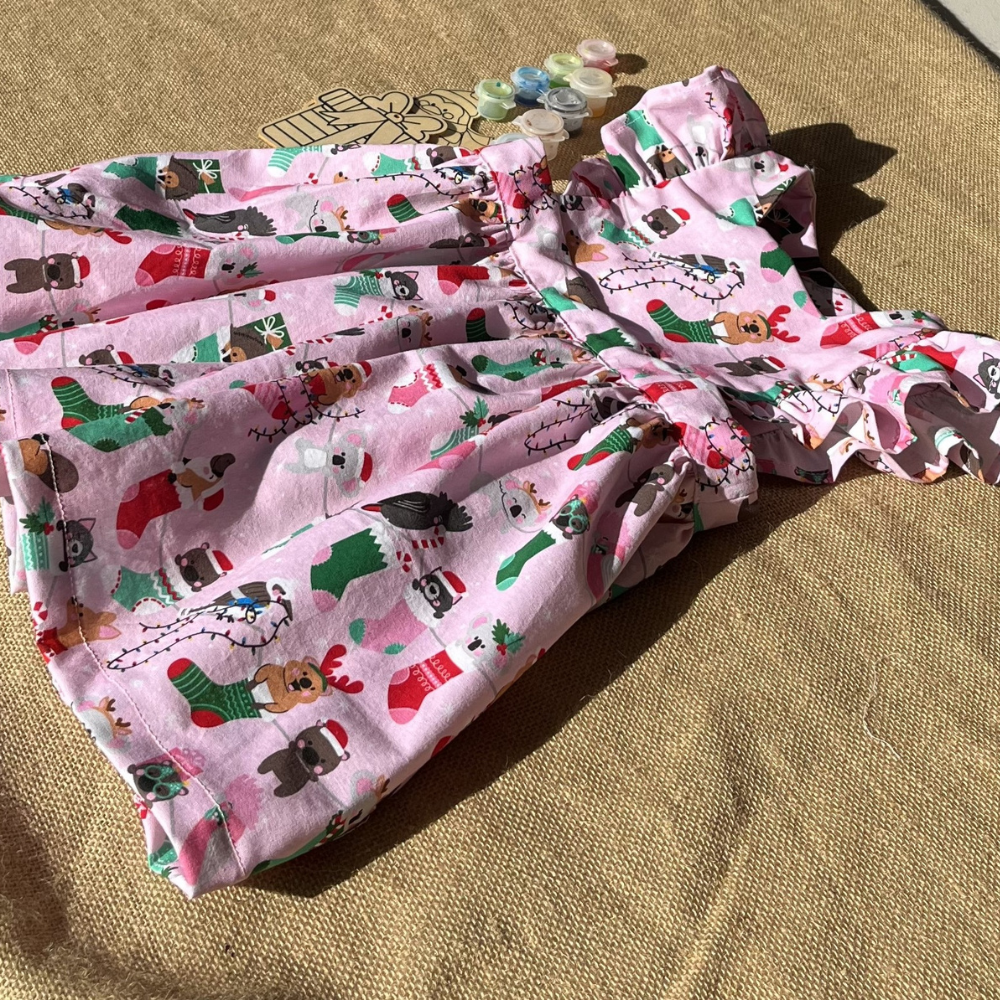 Christmas Pinafore Dress | Handmade Toddler Girls Outfit | Aussie Animals in Stockings