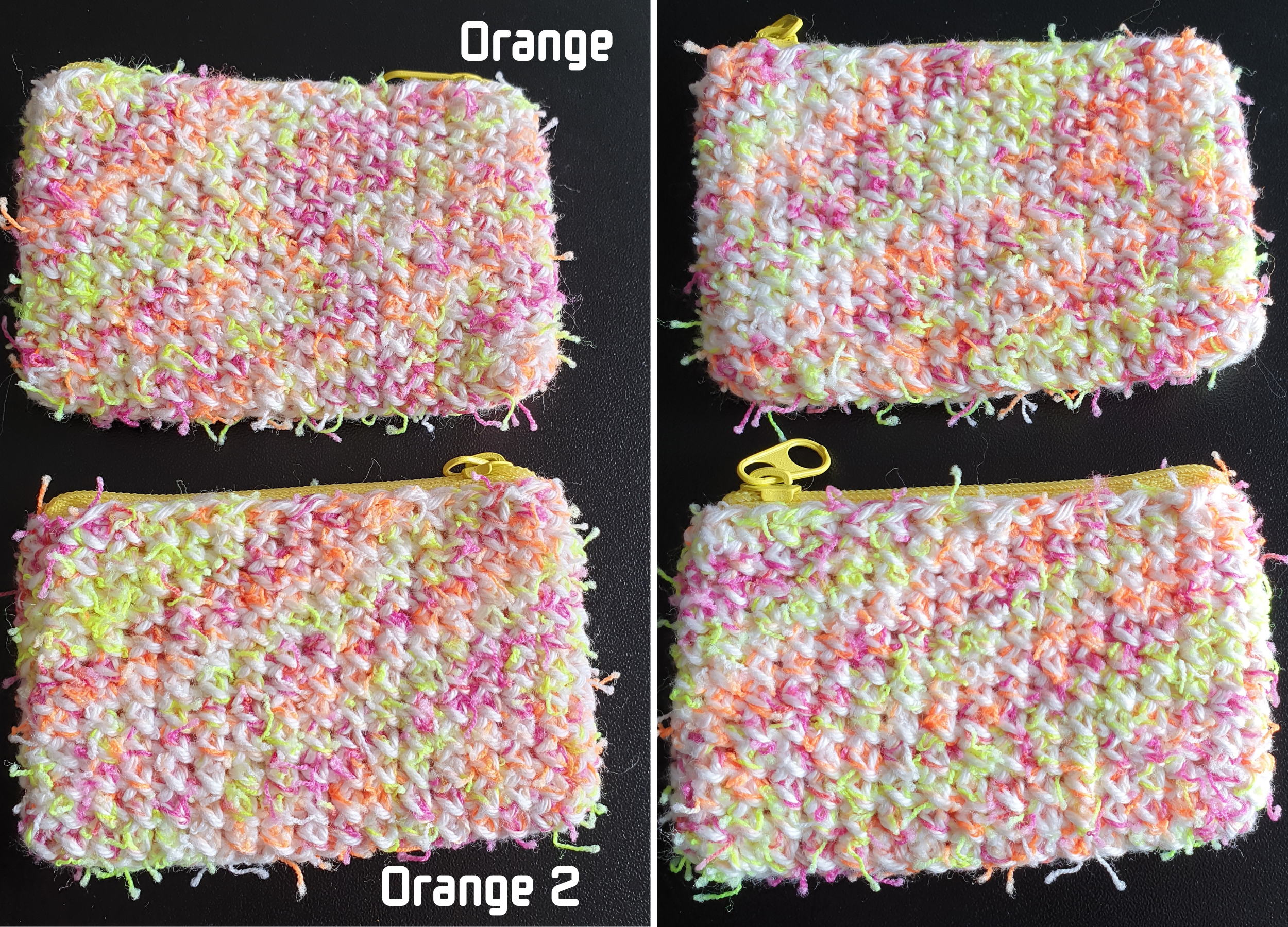 Handmade Mini Colourful Zippered Crochet Coin Purse : Blue Green Pink Yellow Purple Orange White mix