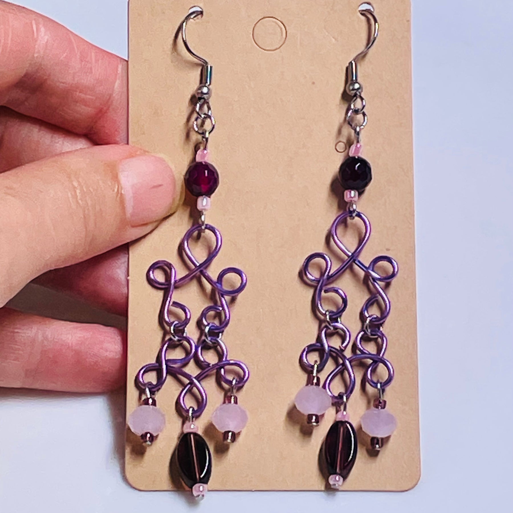 B's Amethyst Wired Purple Agate Gemstone Dangling Earrings
