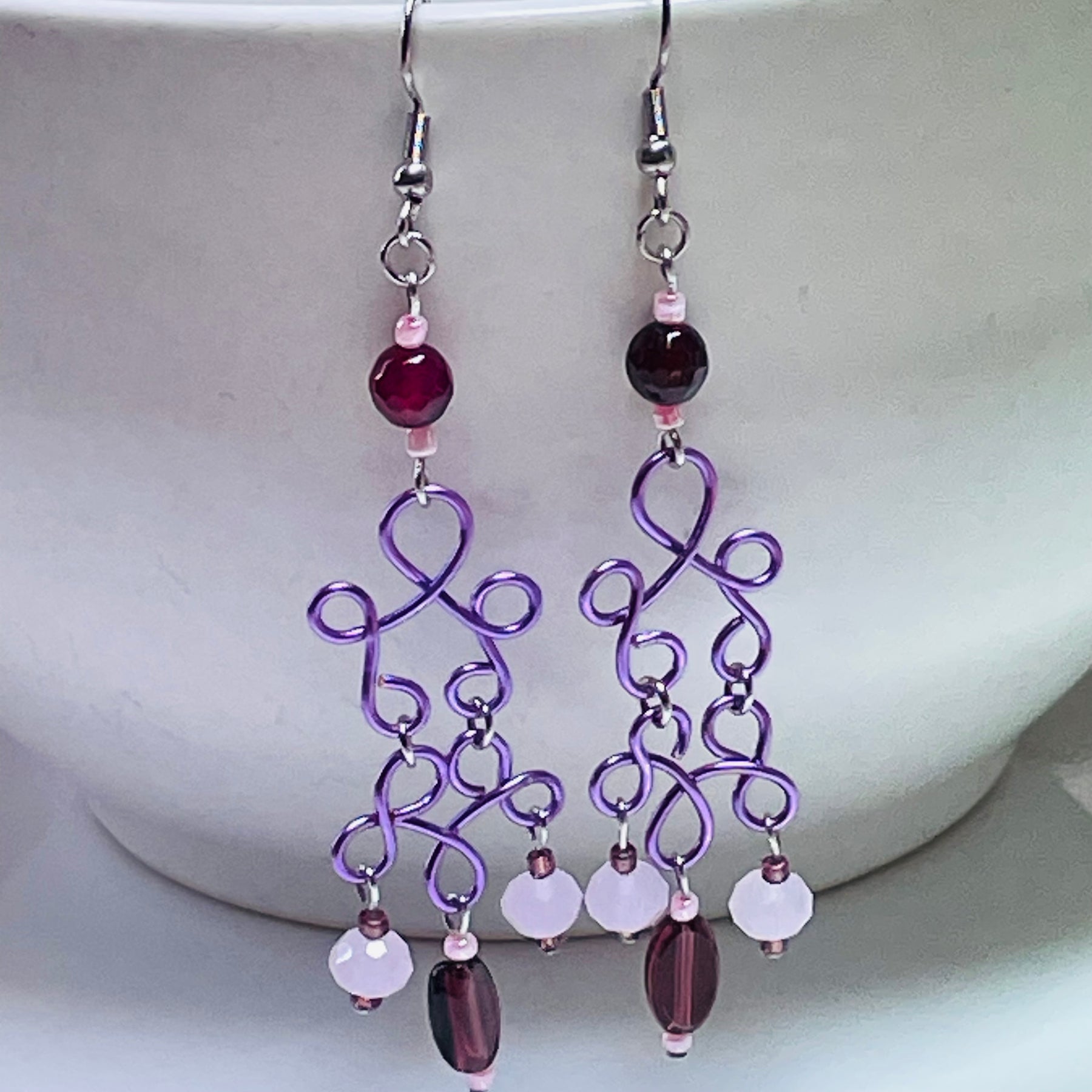 B's Amethyst Wired Purple Agate Gemstone Dangling Earrings