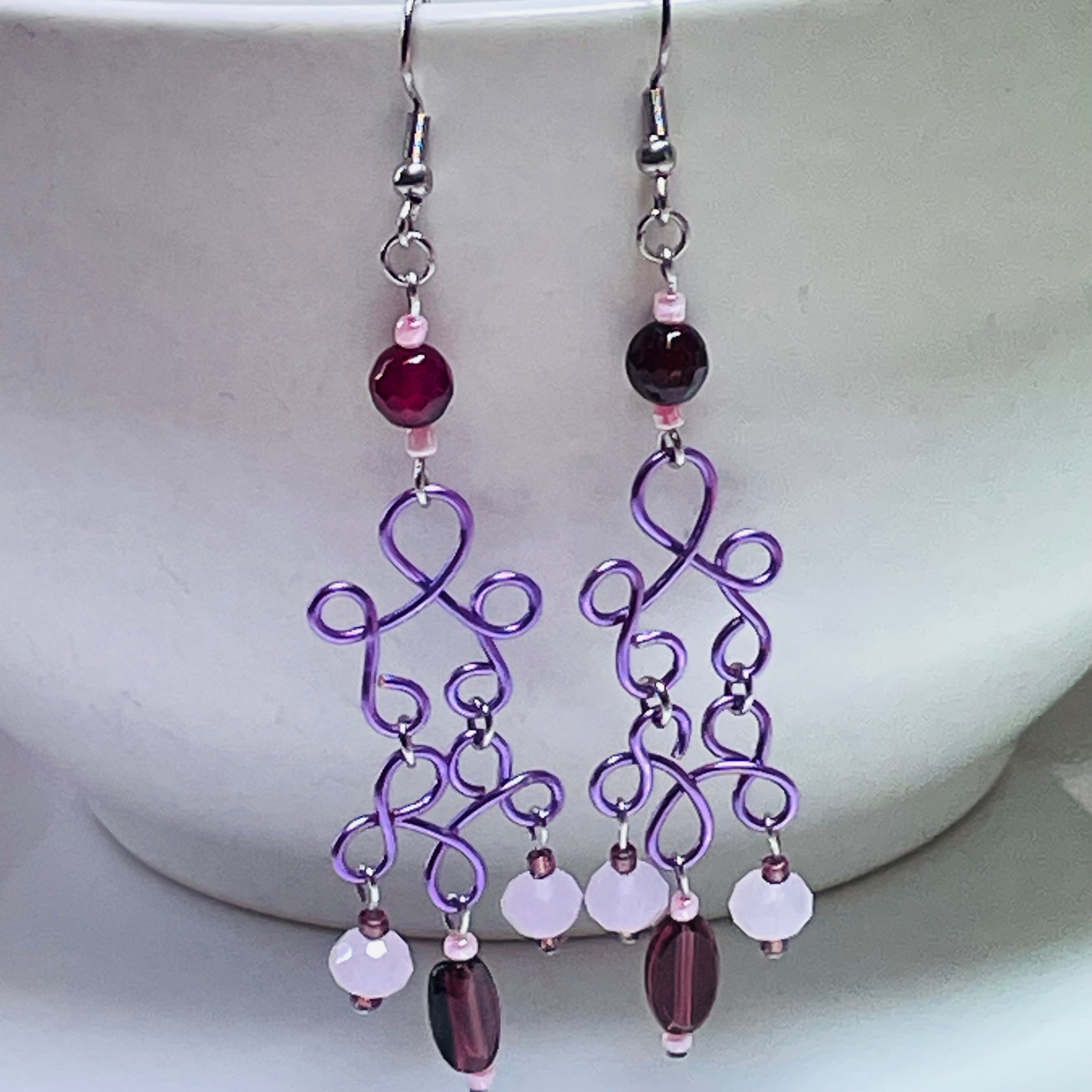B's Amethyst Wired Purple Agate Gemstone Dangling Earrings