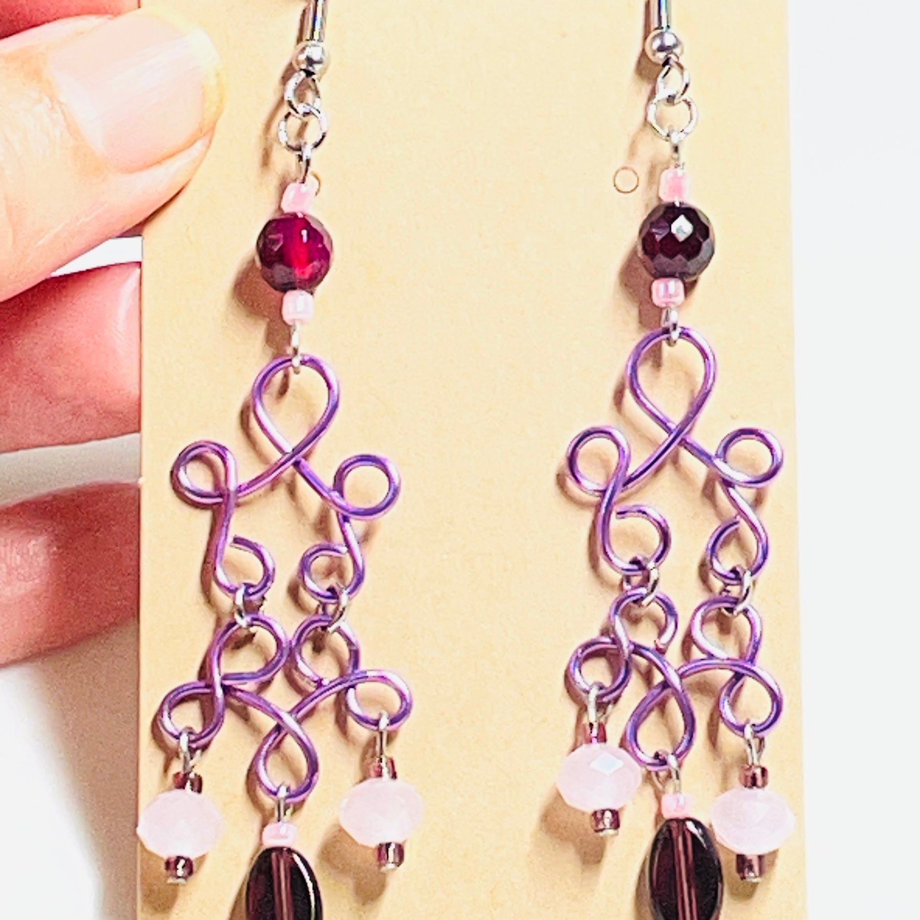 B's Amethyst Wired Purple Agate Gemstone Dangling Earrings
