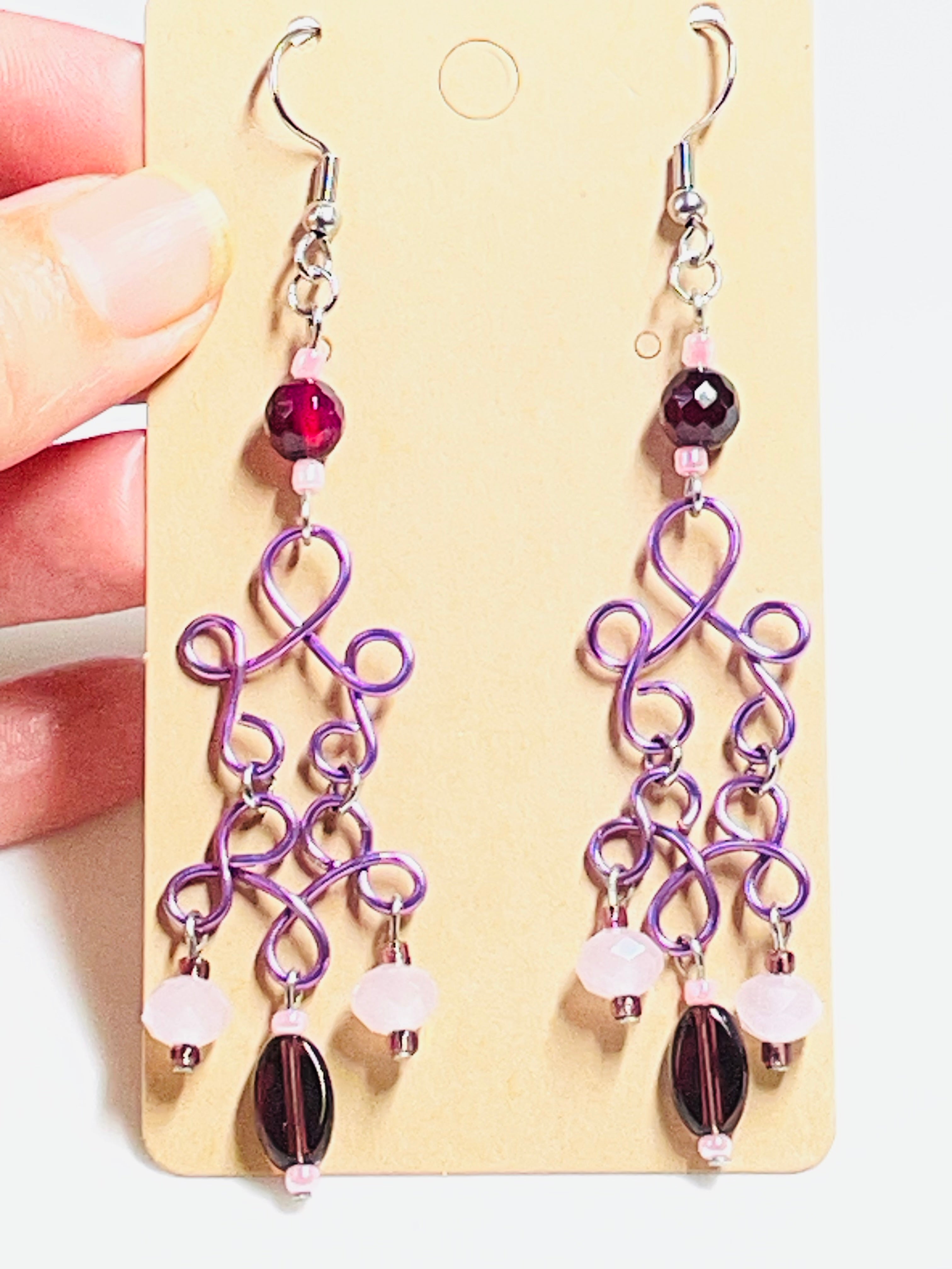 B's Amethyst Wired Purple Agate Gemstone Dangling Earrings