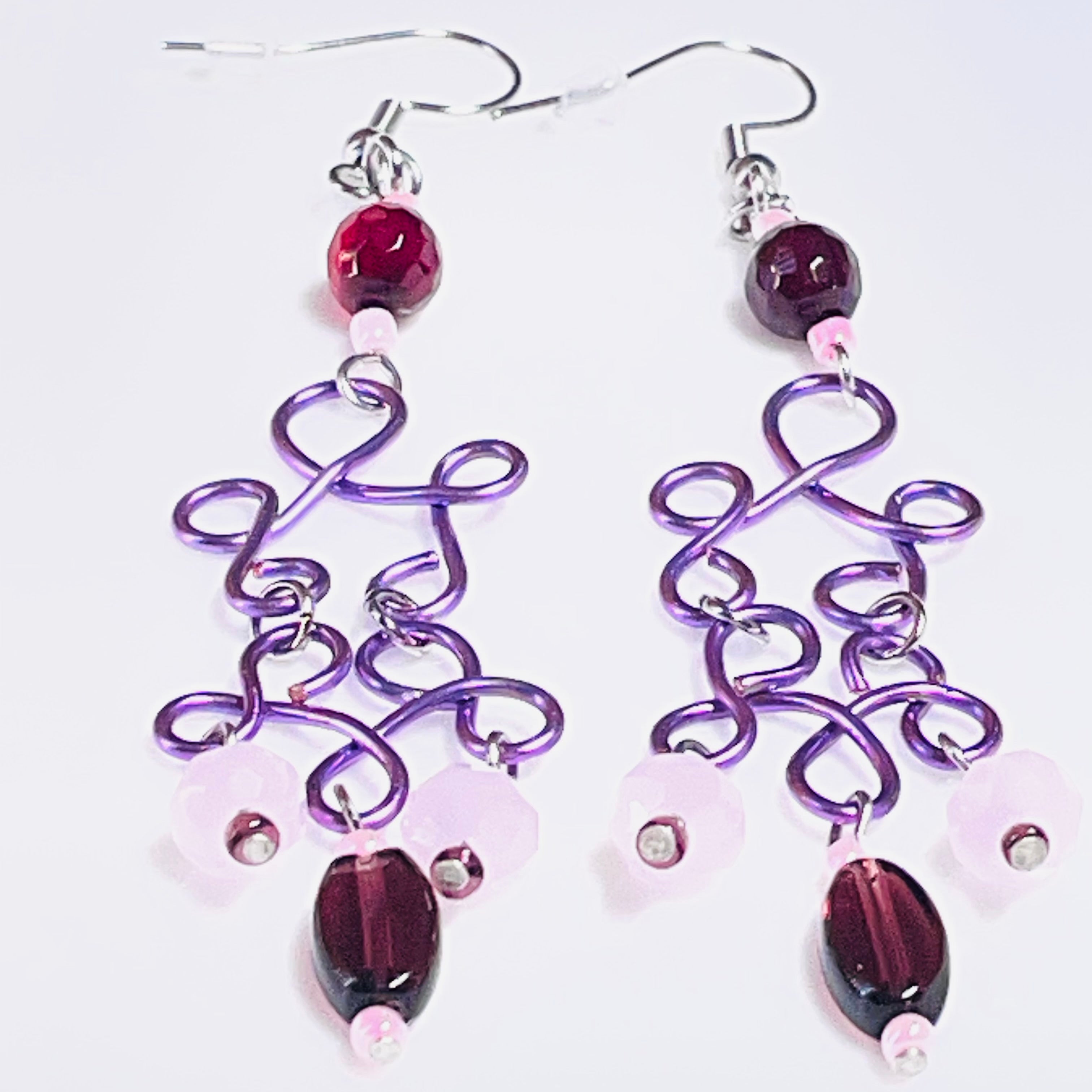 B's Amethyst Wired Purple Agate Gemstone Dangling Earrings