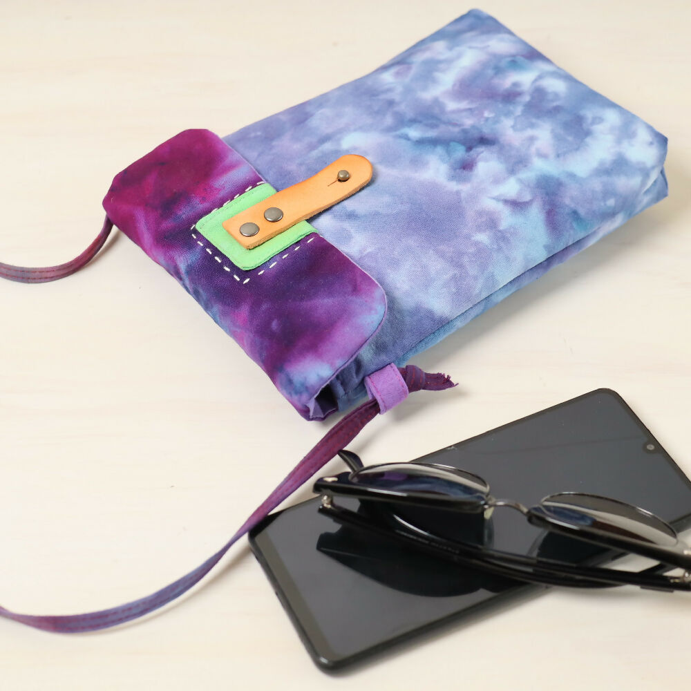 Ice Dyed Small Messenger/Cross Body Bag. Blue