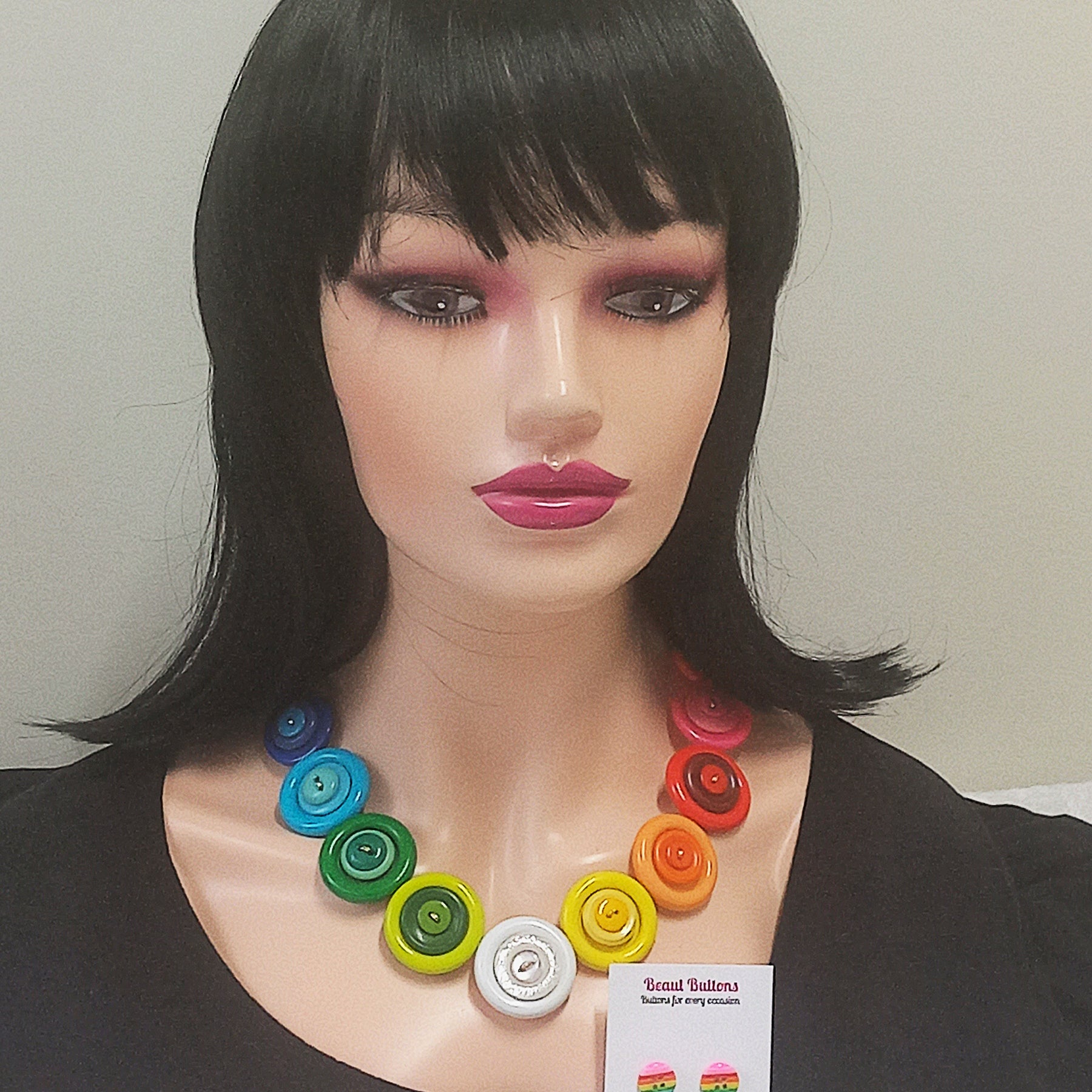 Colorful button necklace and earrings - Rainbow Connection