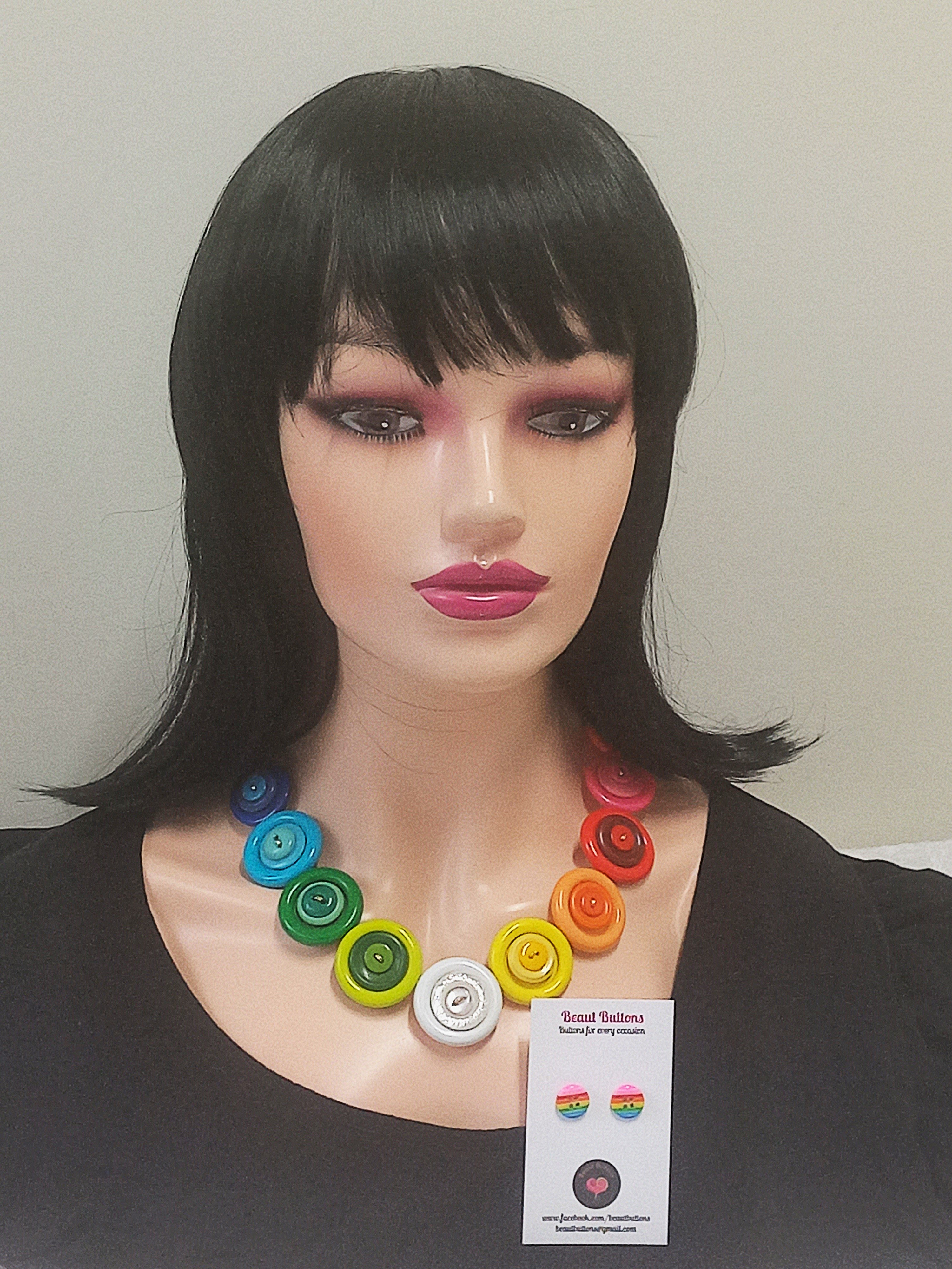 Colorful button necklace and earrings - Rainbow Connection