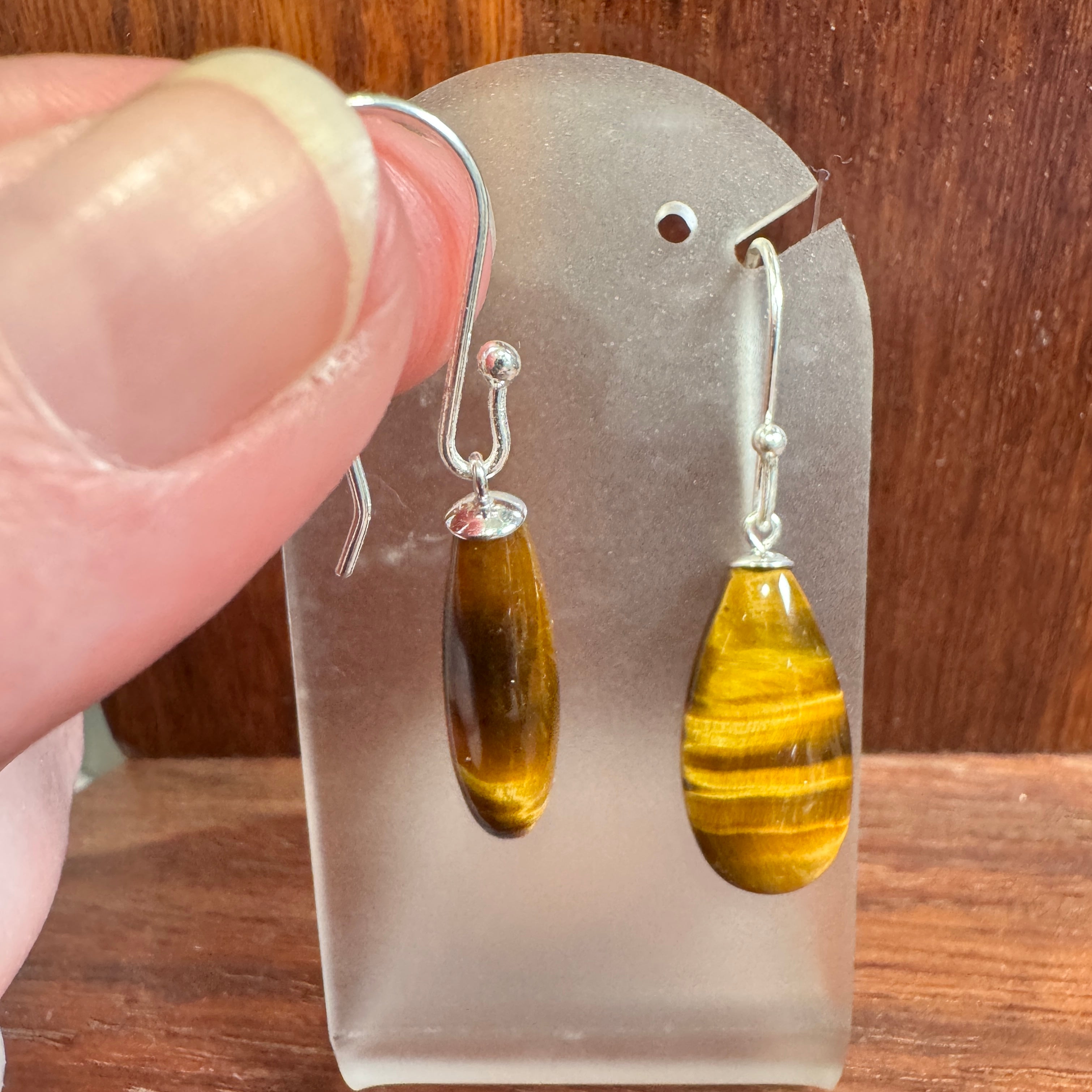 Tiger eye drop sterling silver earrings