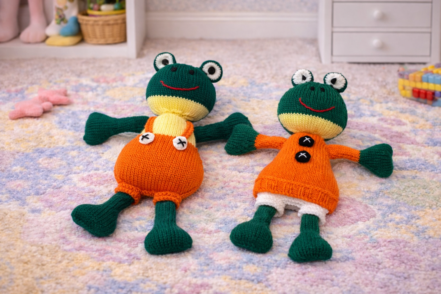Hand Knitted Frog Plush Toy – Boy & Girl Frog Set – Handmade Soft Toy