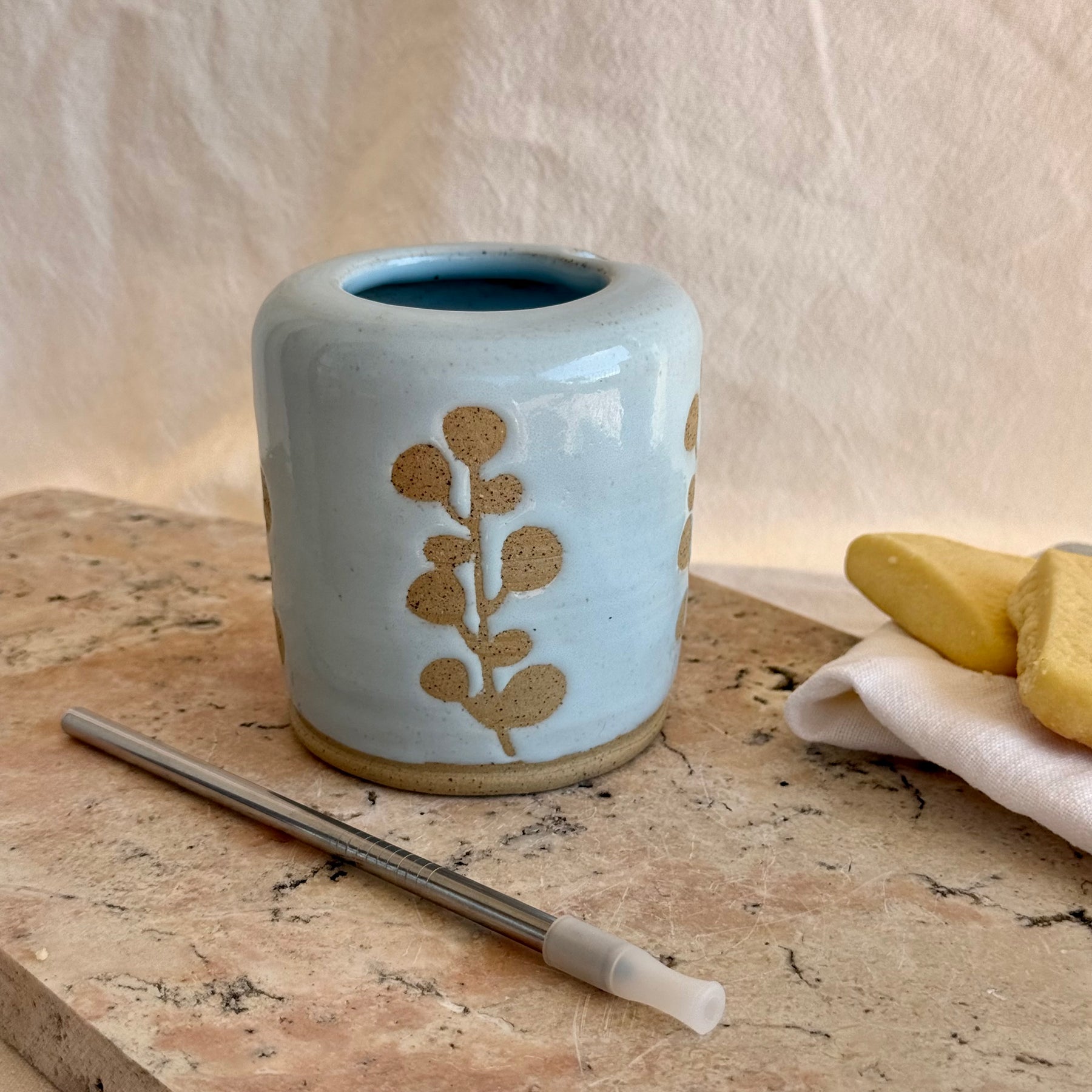 Blue Gum To Go Cup + Straw & Cleaner - Wheel Thrown Pottery