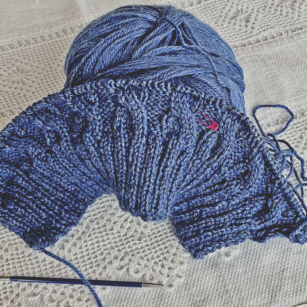 Blue adult beanie, wool, hand made. Free post