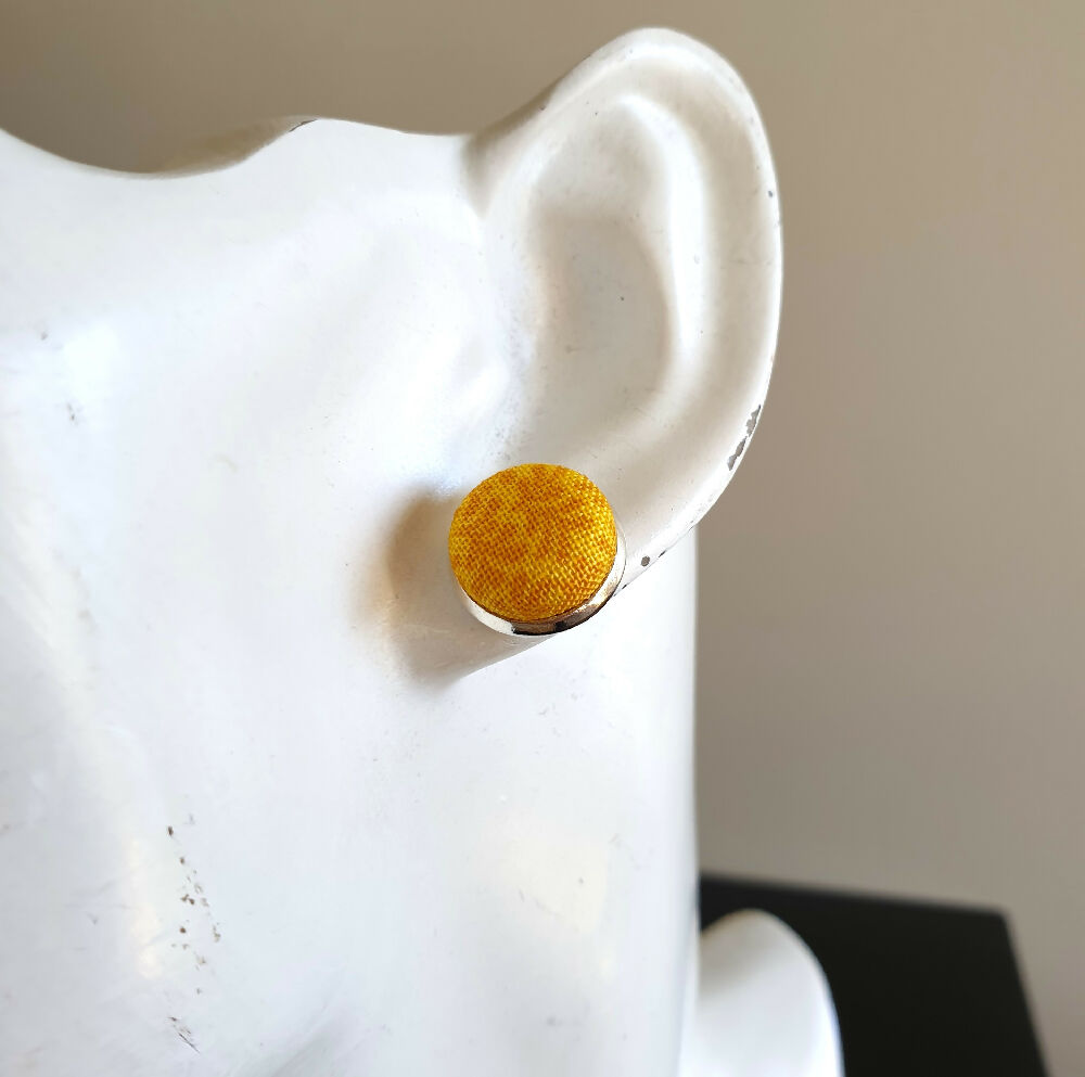 1.4cm Round Yellow Plants cotton fabric Cabochon stud earrings