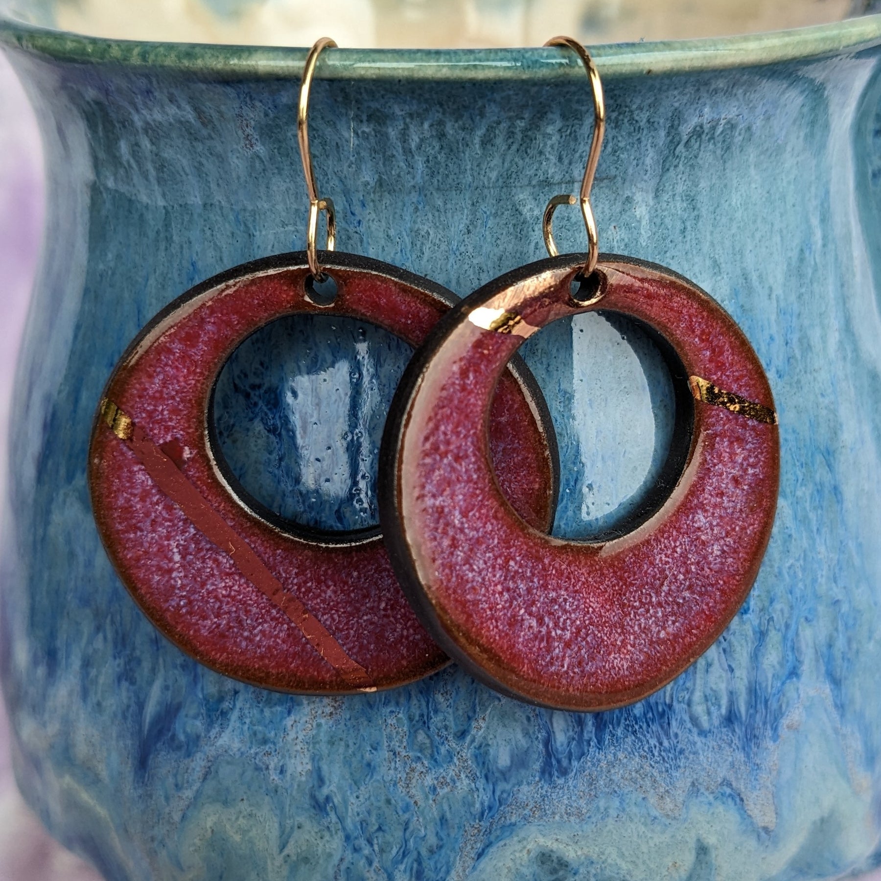 Raspberry Hoop Earrings. Lightweight, ceramic, dangle earrings