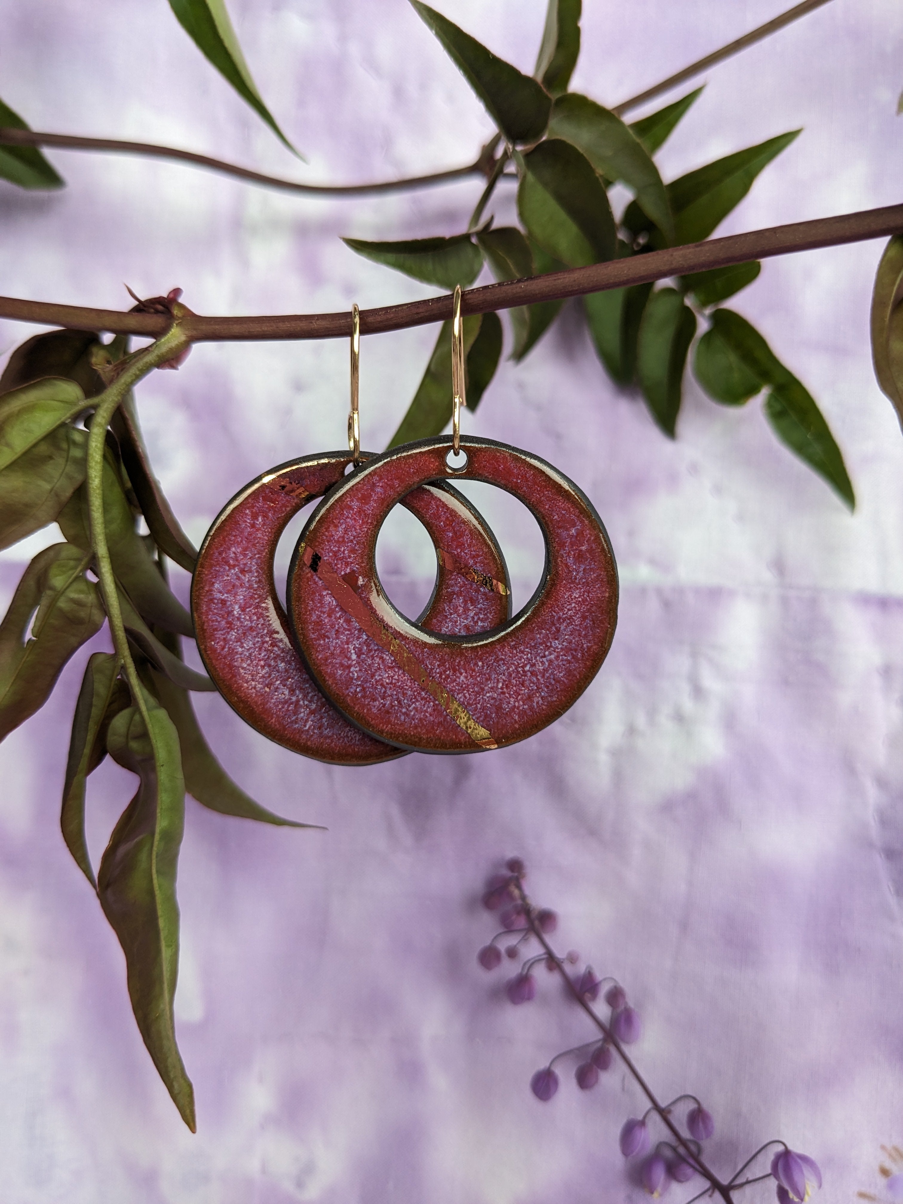 Raspberry Hoop Earrings. Lightweight, ceramic, dangle earrings