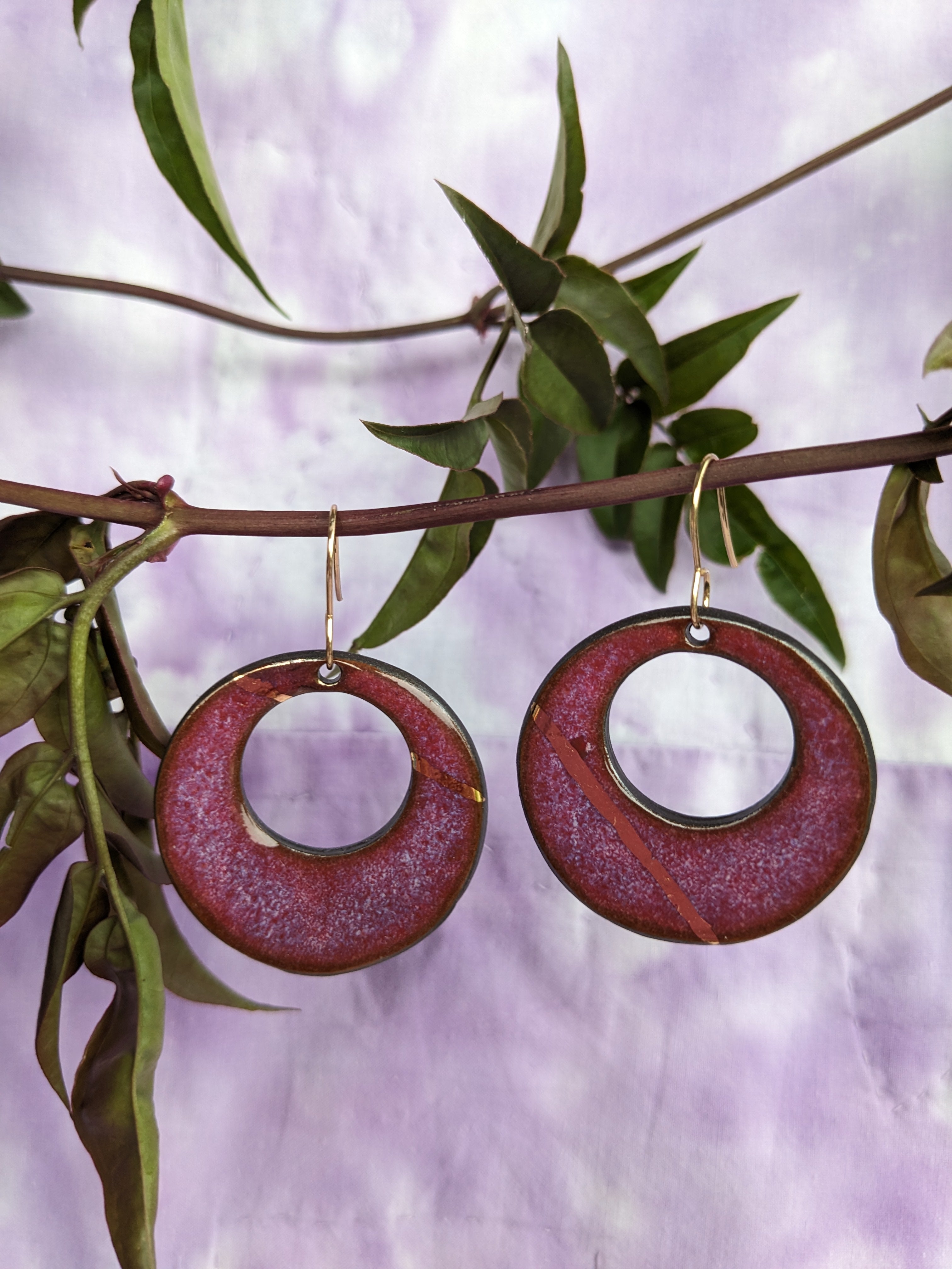 Raspberry Hoop Earrings. Lightweight, ceramic, dangle earrings