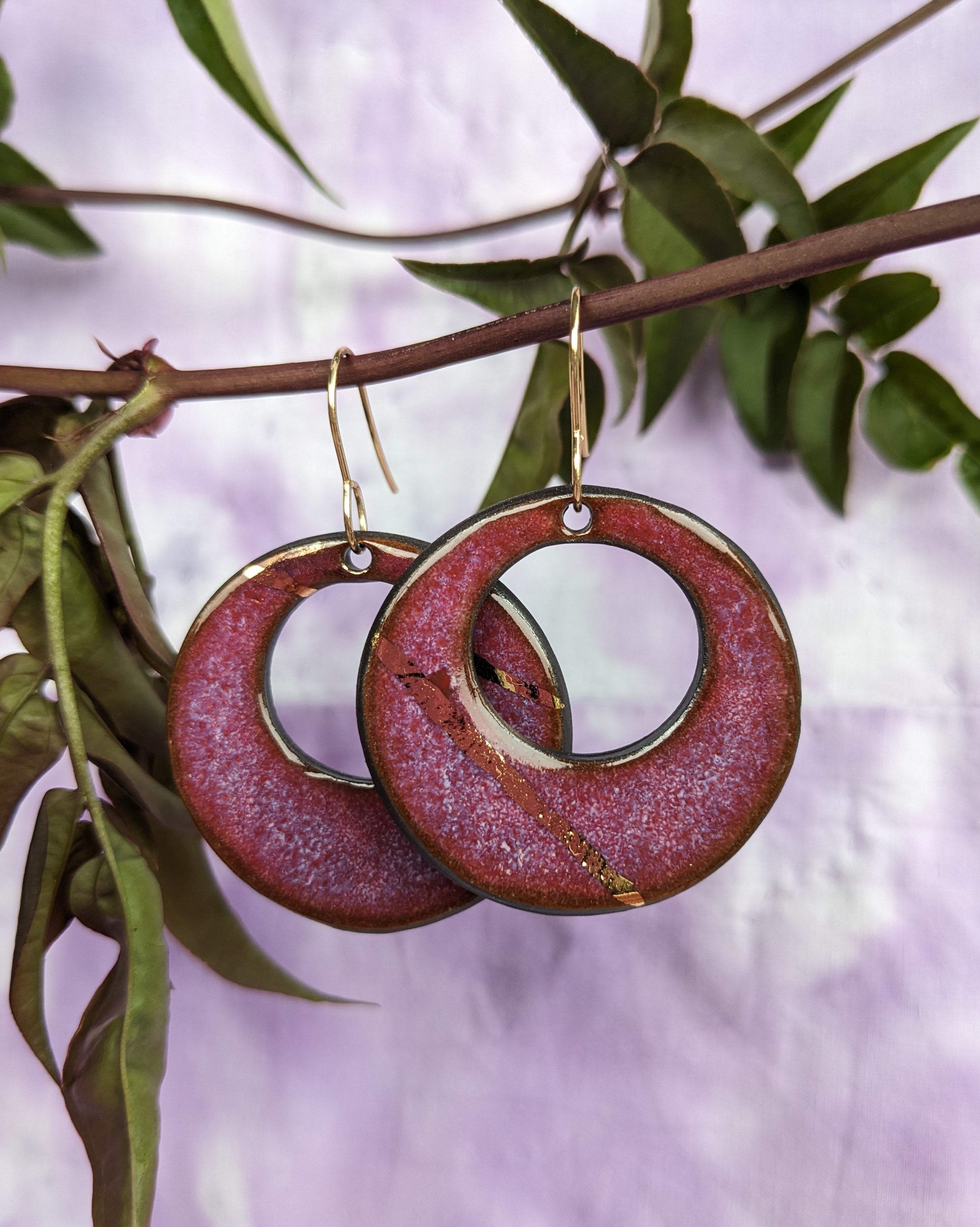 Raspberry Hoop Earrings. Lightweight, ceramic, dangle earrings