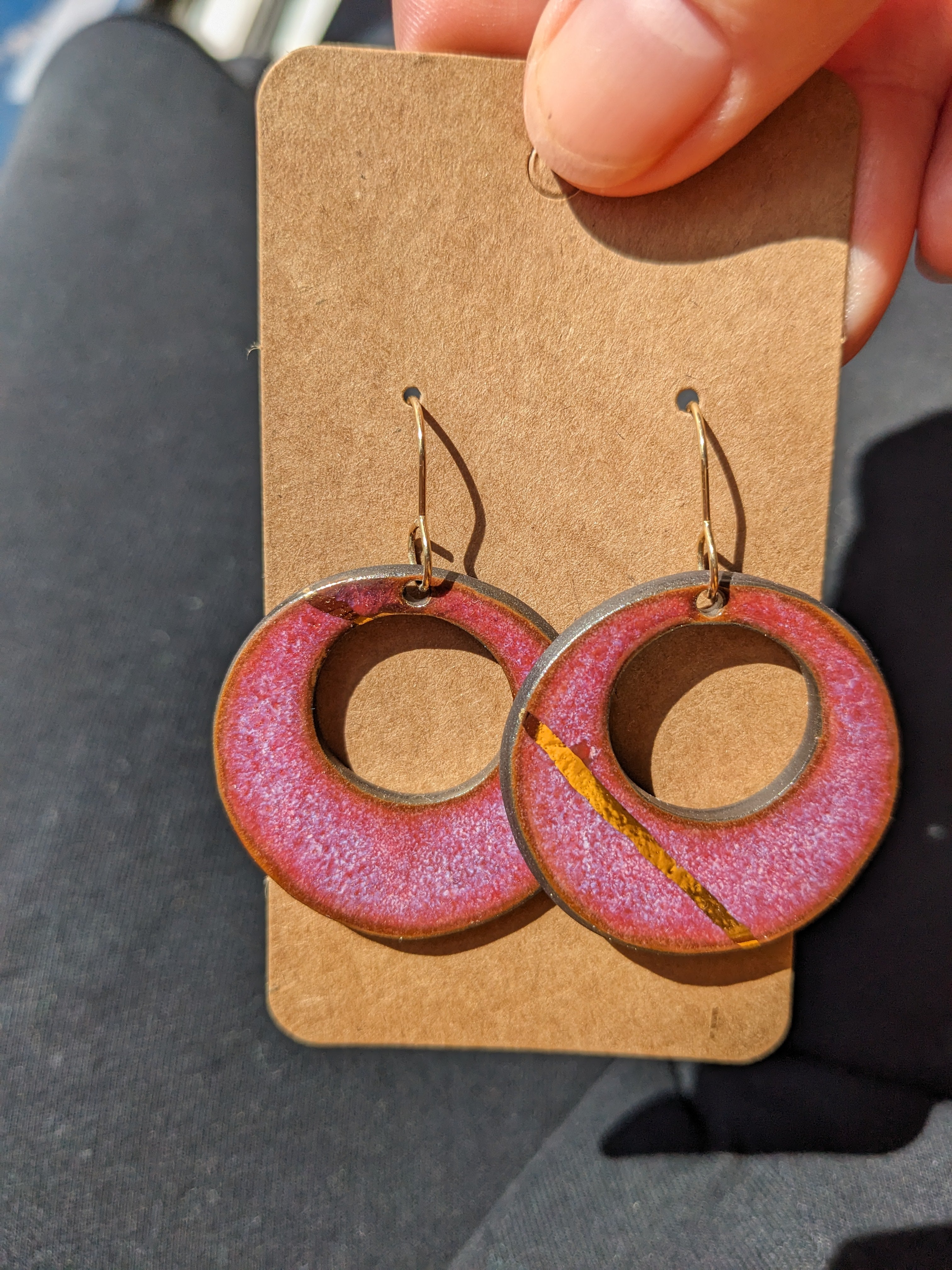 Raspberry Hoop Earrings. Lightweight, ceramic, dangle earrings