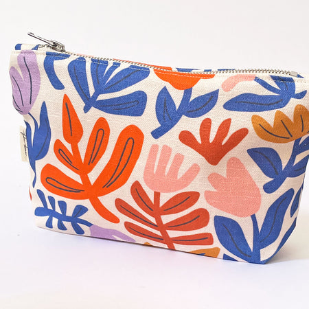 Make-up, Travel, Clutch, Handmade Fabric Zip Purse - Petals (Light)