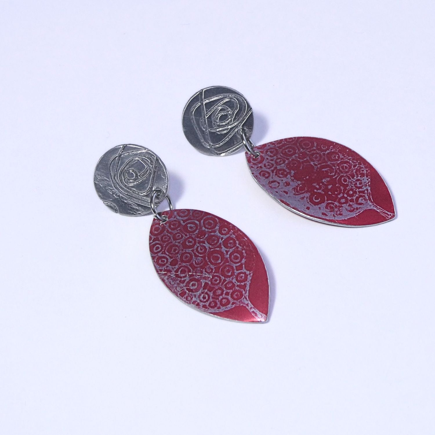 Hand printed anodised aluminium earrings - Scarlet Grace Collection