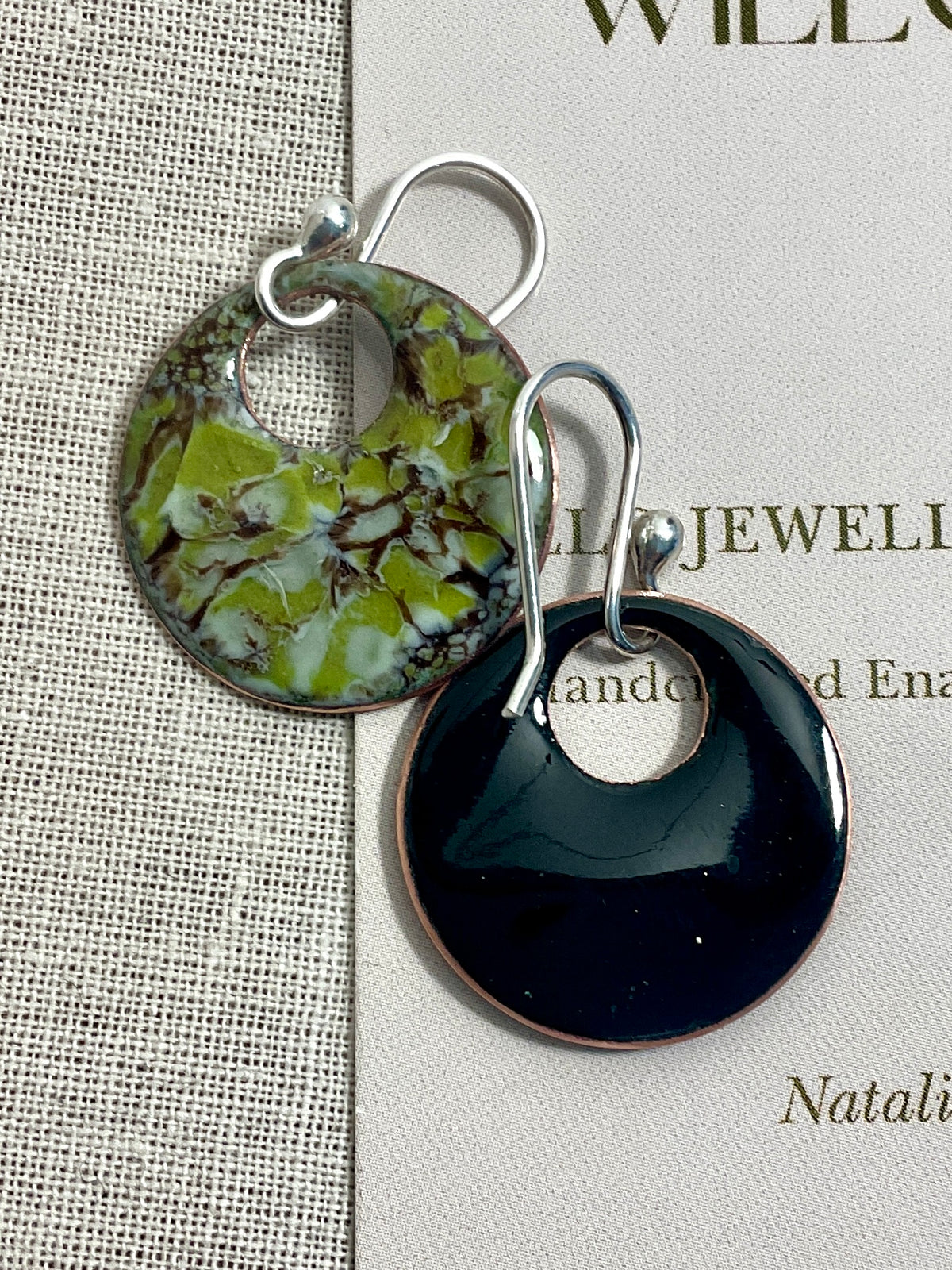 Green and brown abstract earrings. Handmade