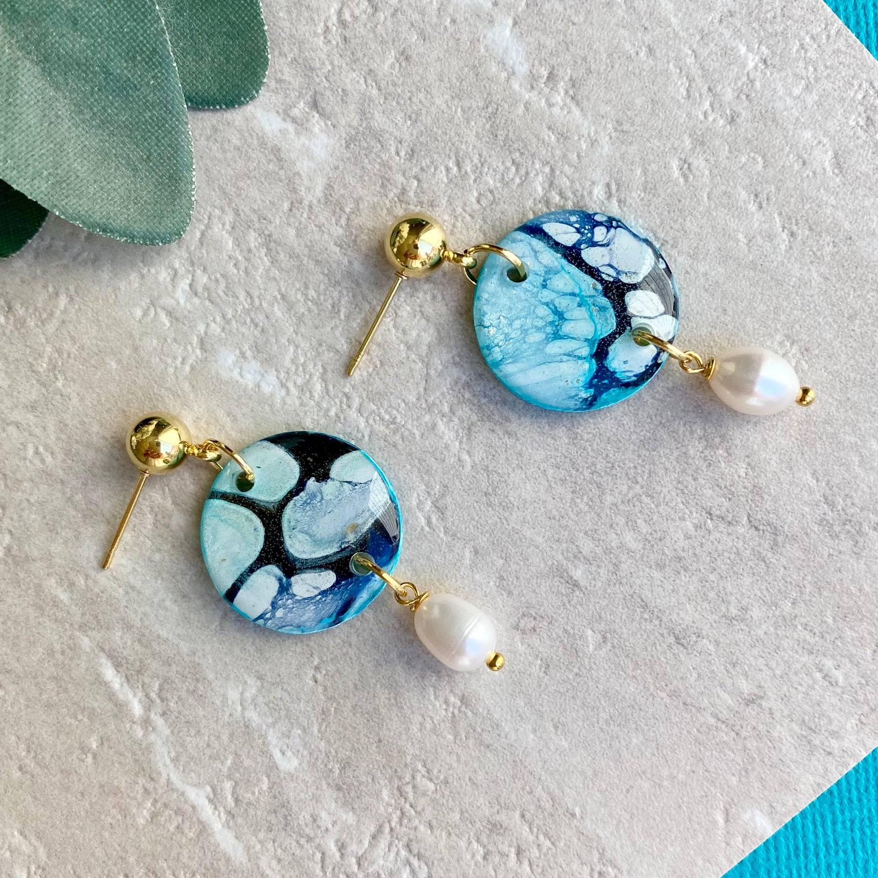 Soft Turquoise Stud Earrings with Freshwater Pearls