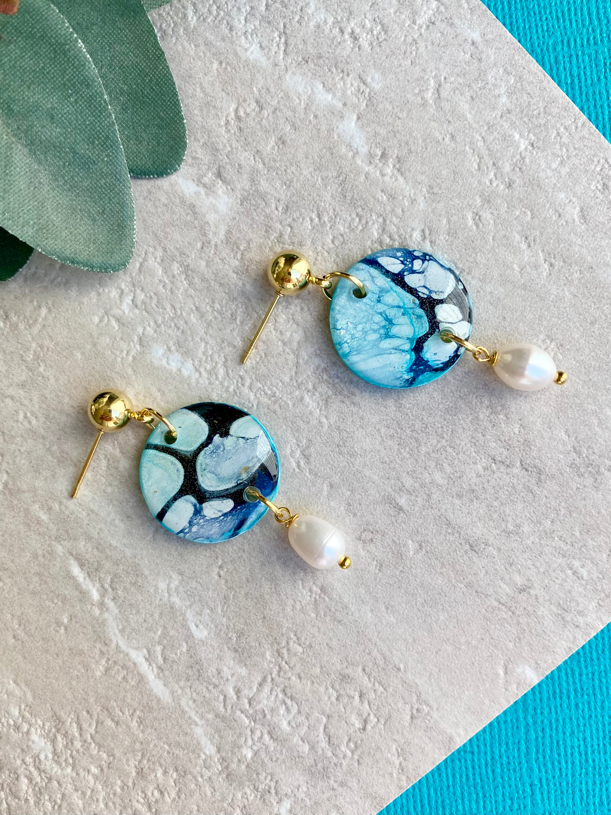 Soft Turquoise Stud Earrings with Freshwater Pearls