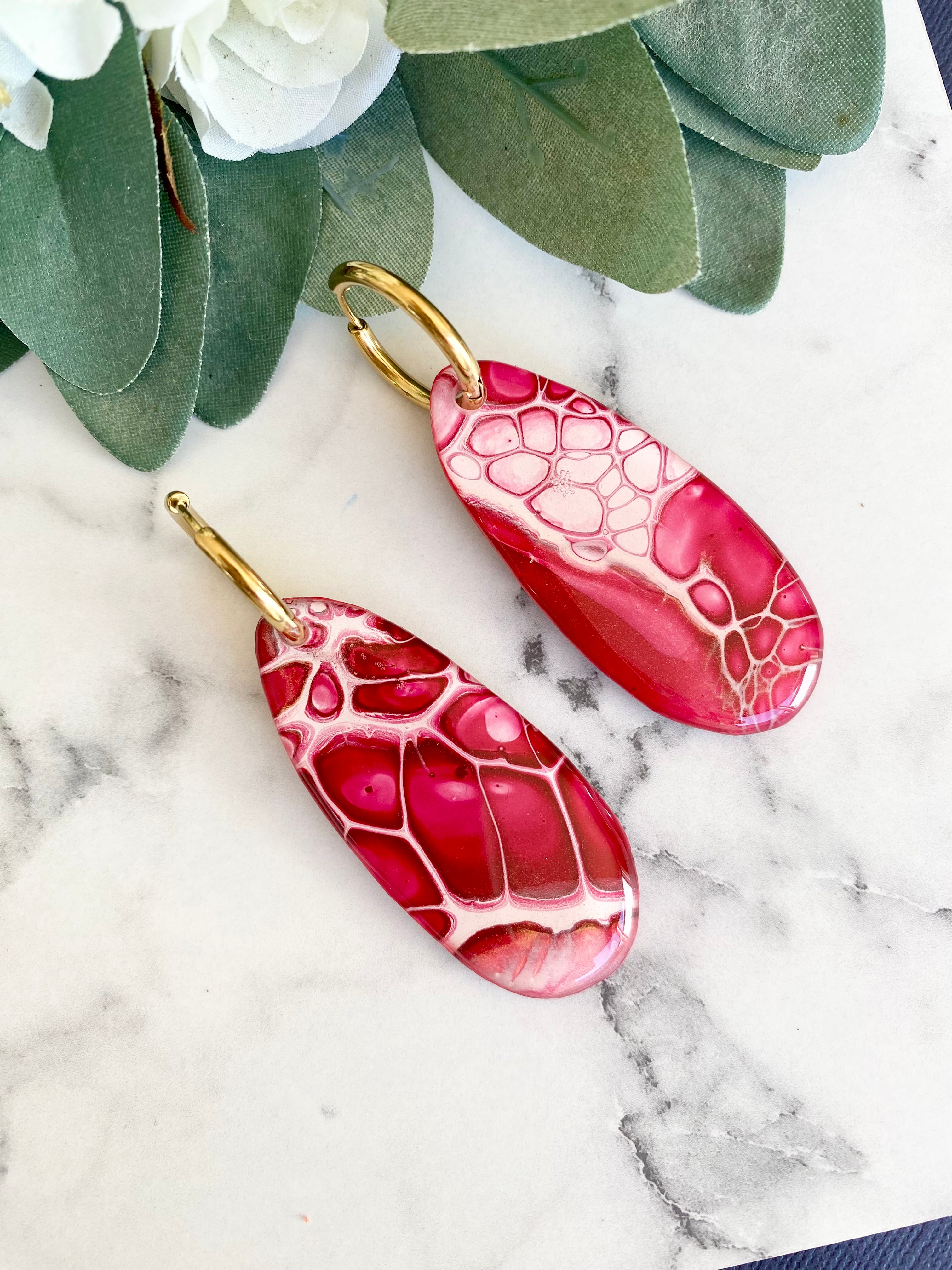 Burgundy and Gold Statement Earrings