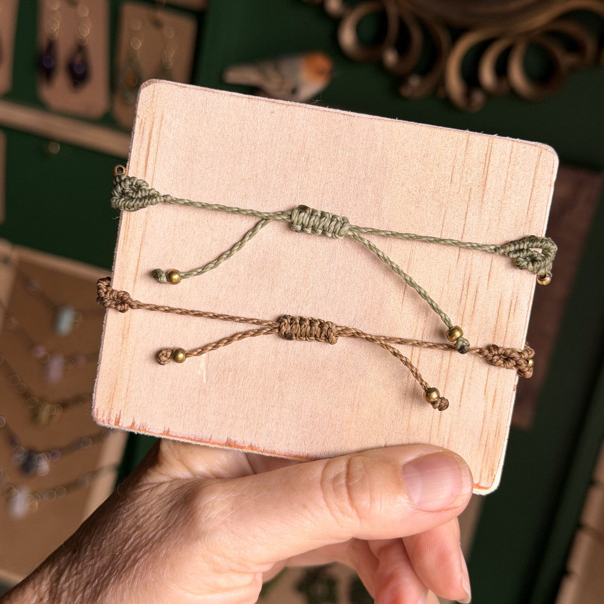 Macrame Leaf Bracelet with Focal Bead - earthy forest fae collection