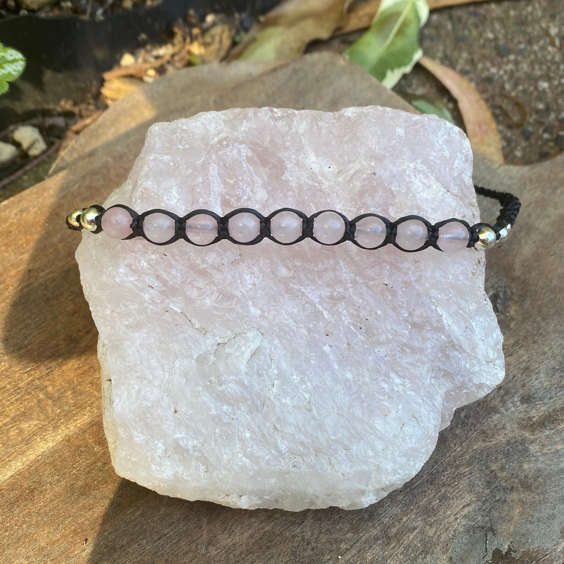 Rose Quartz Beaded Anklet: Macrame Adjustable Waterproof