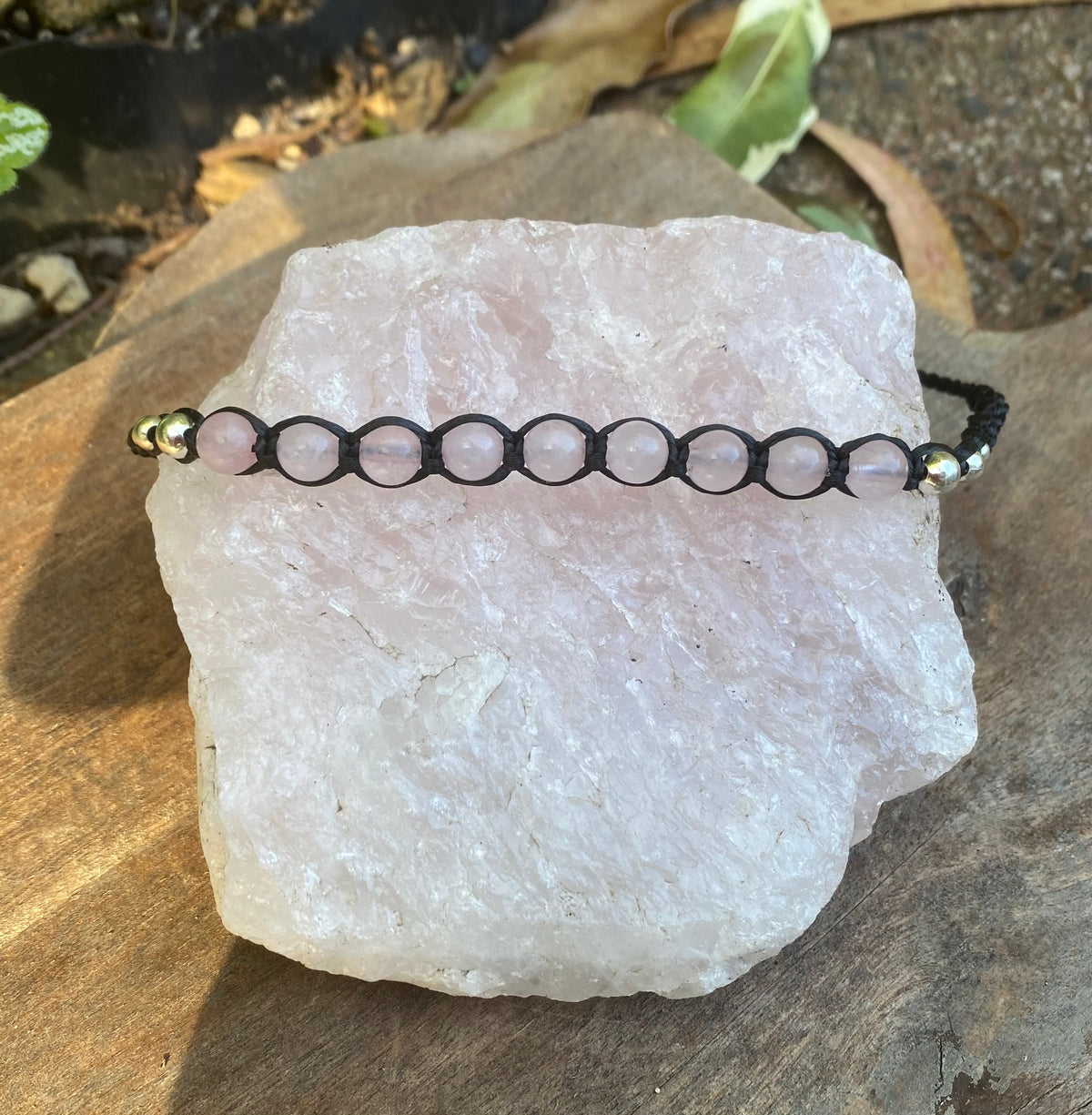 Rose Quartz Beaded Anklet: Macrame Adjustable Waterproof