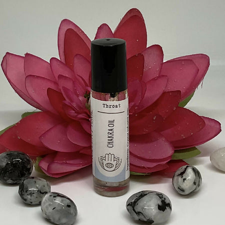 THROAT Chakra essential oil Roller Crystal infused with Rainbow Moonstone