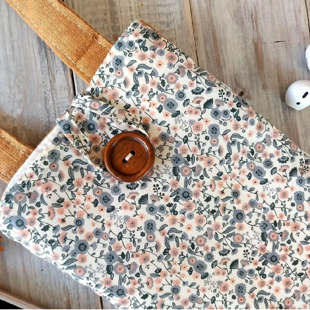 Peachy Grey quilted phone bag - Small ditsy floral crossbody bag