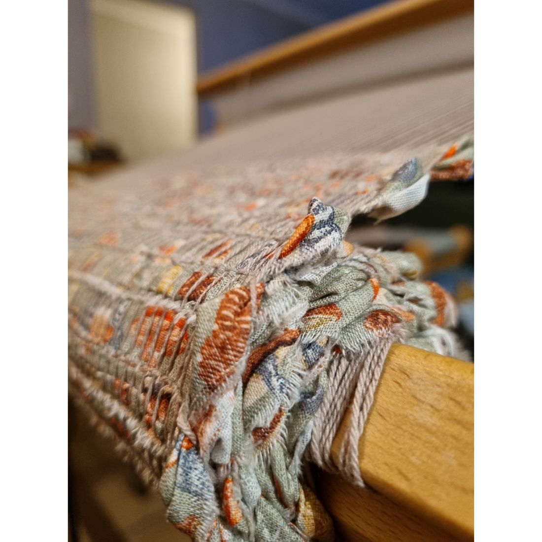 Handwoven mushroom print cotton fabric table runner