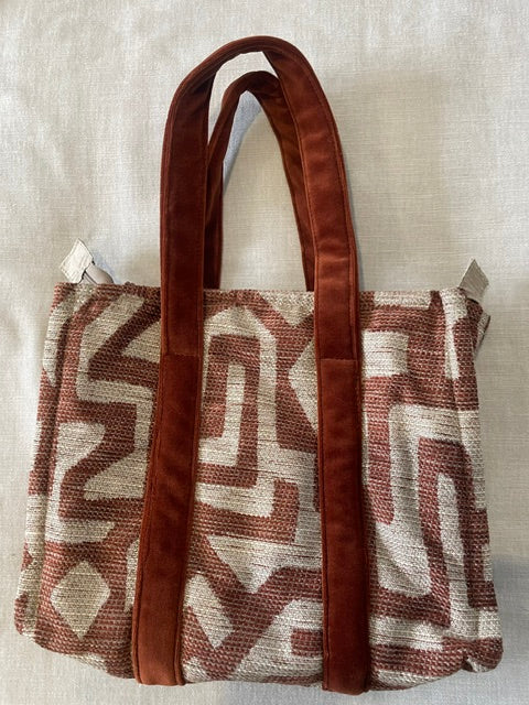 Terracotta Geometric Tote with Velvet Handles