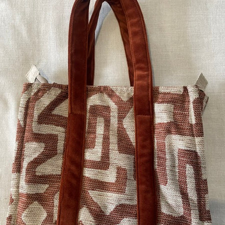 Terracotta Geometric Tote with Velvet Handles