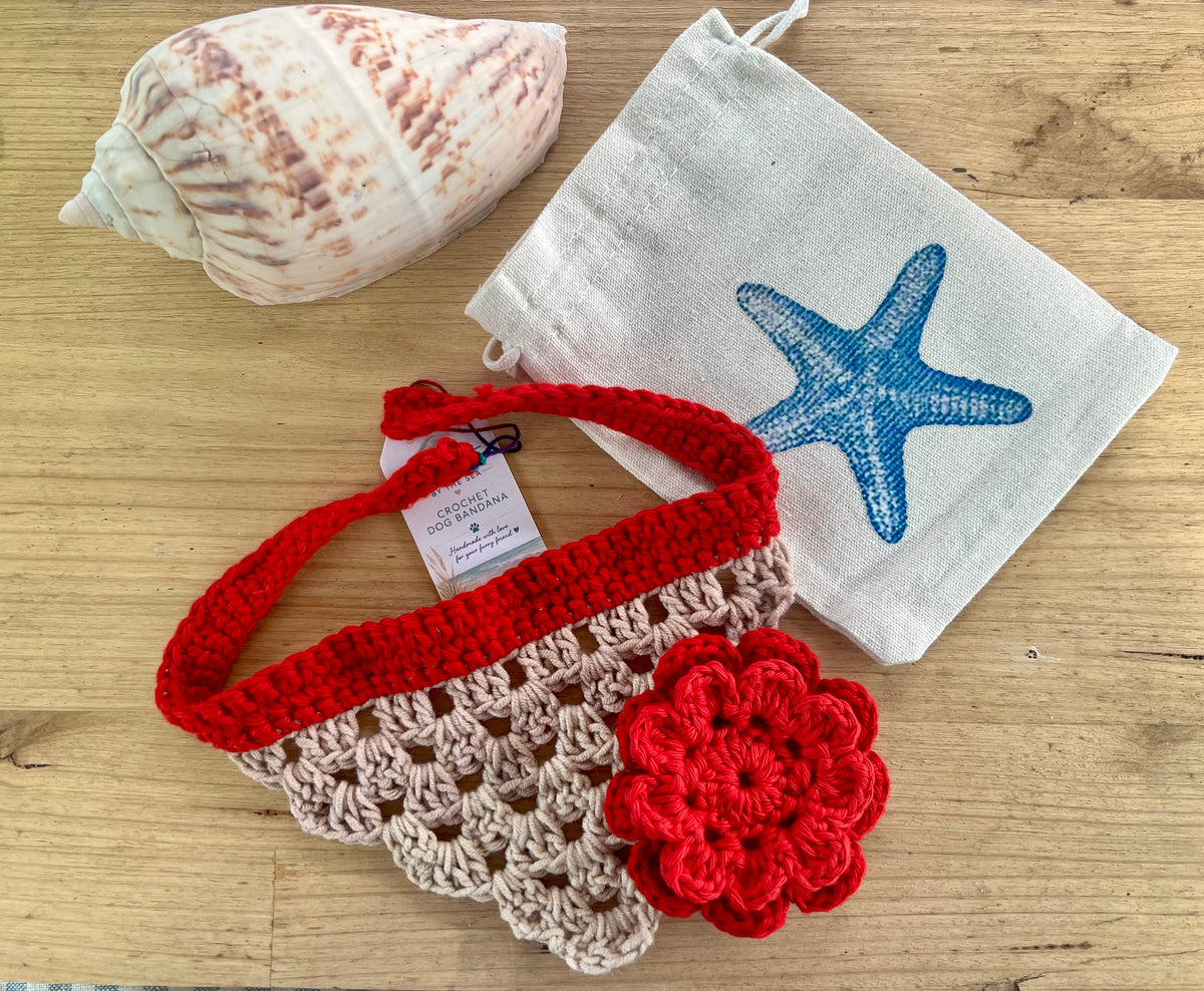 Dog Gift Box, Handmade Crochet Dog Bandana & matching bow tie or flower, New Puppy Gift