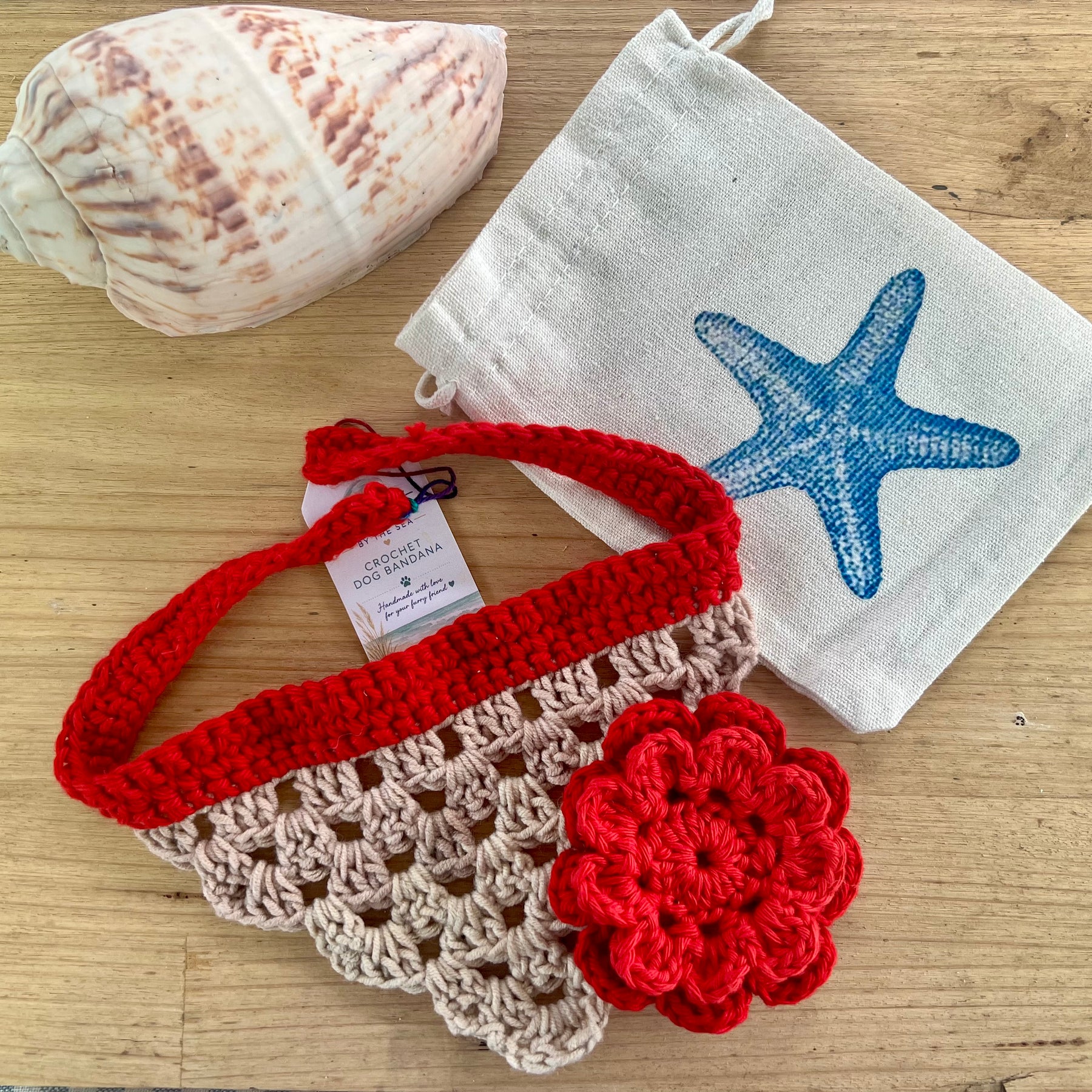 Dog Gift Box, Handmade Crochet Dog Bandana & matching bow tie or flower, New Puppy Gift