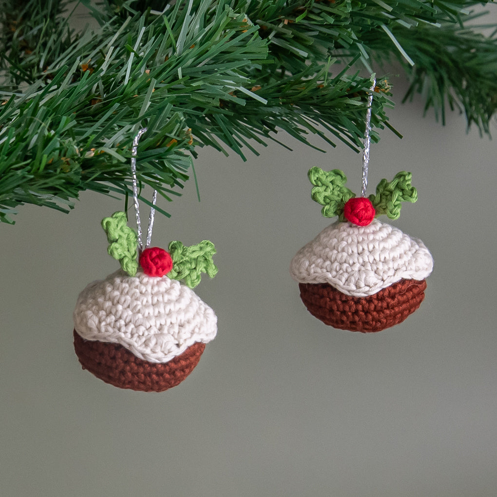 Christmas Tree Decorations - Set of Three - Christmas Puddings - Small