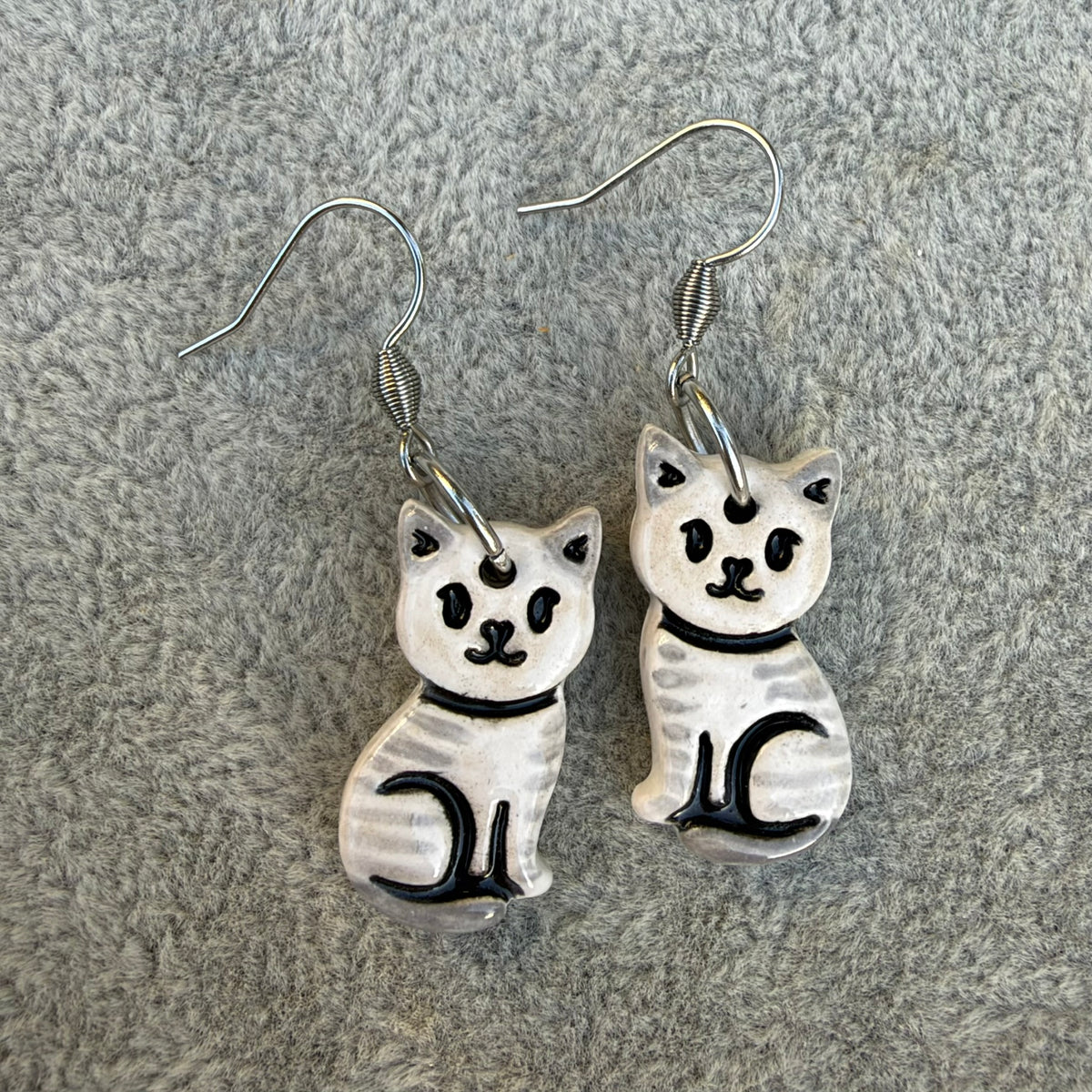 Ceramic Grey and White Cat Earrings