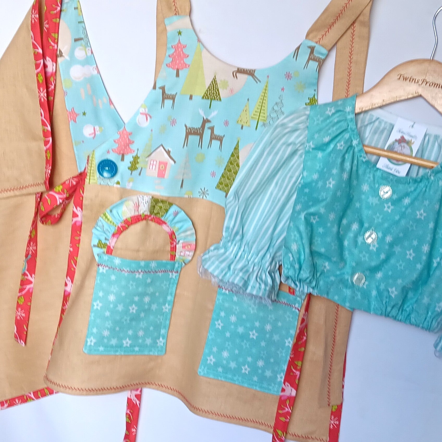 Girls Christmas 2 Piece Pinafore/Dirndl with Crop Top Outfit - Size 6-8