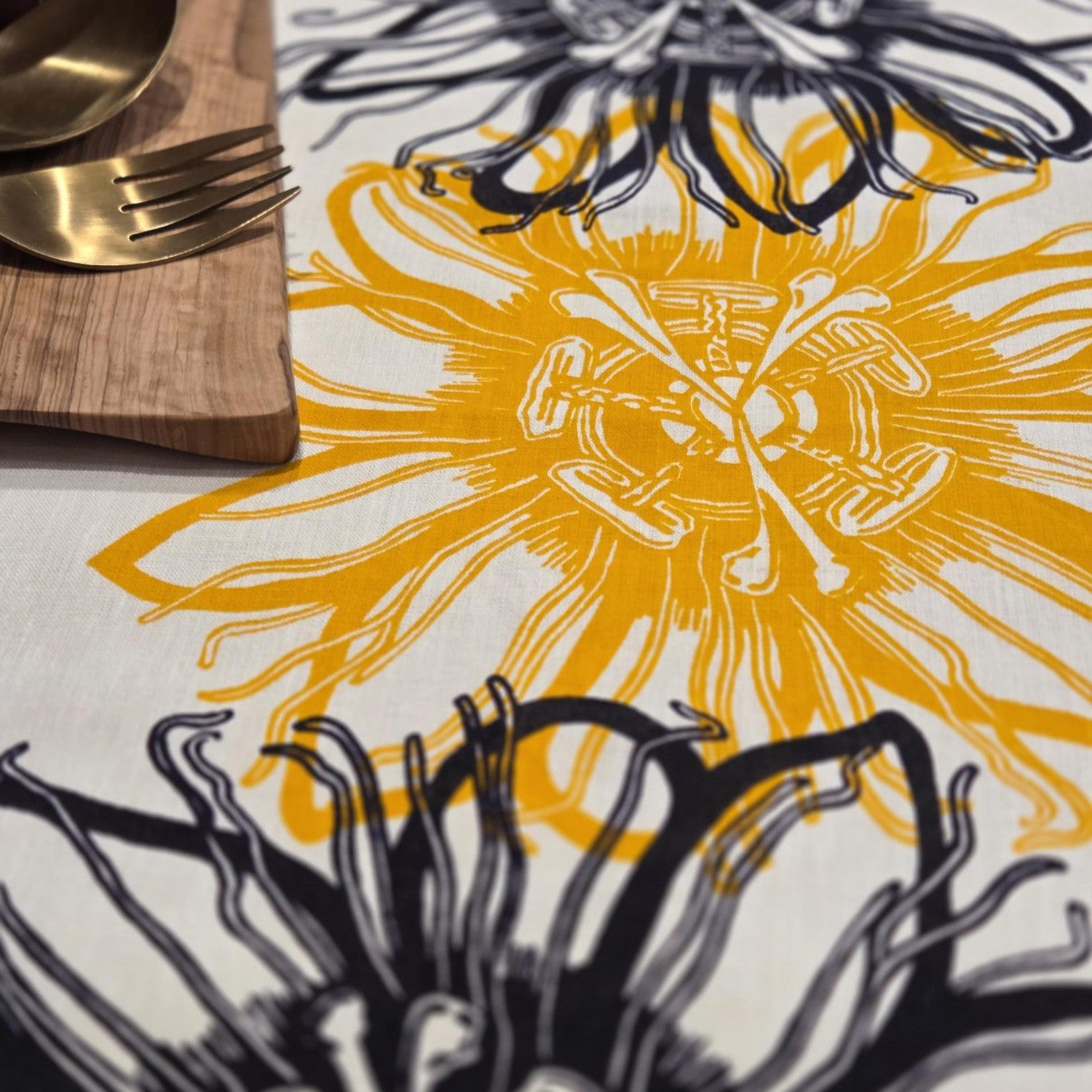 Hand Screenprinted Linen Table Runners- Passionflower