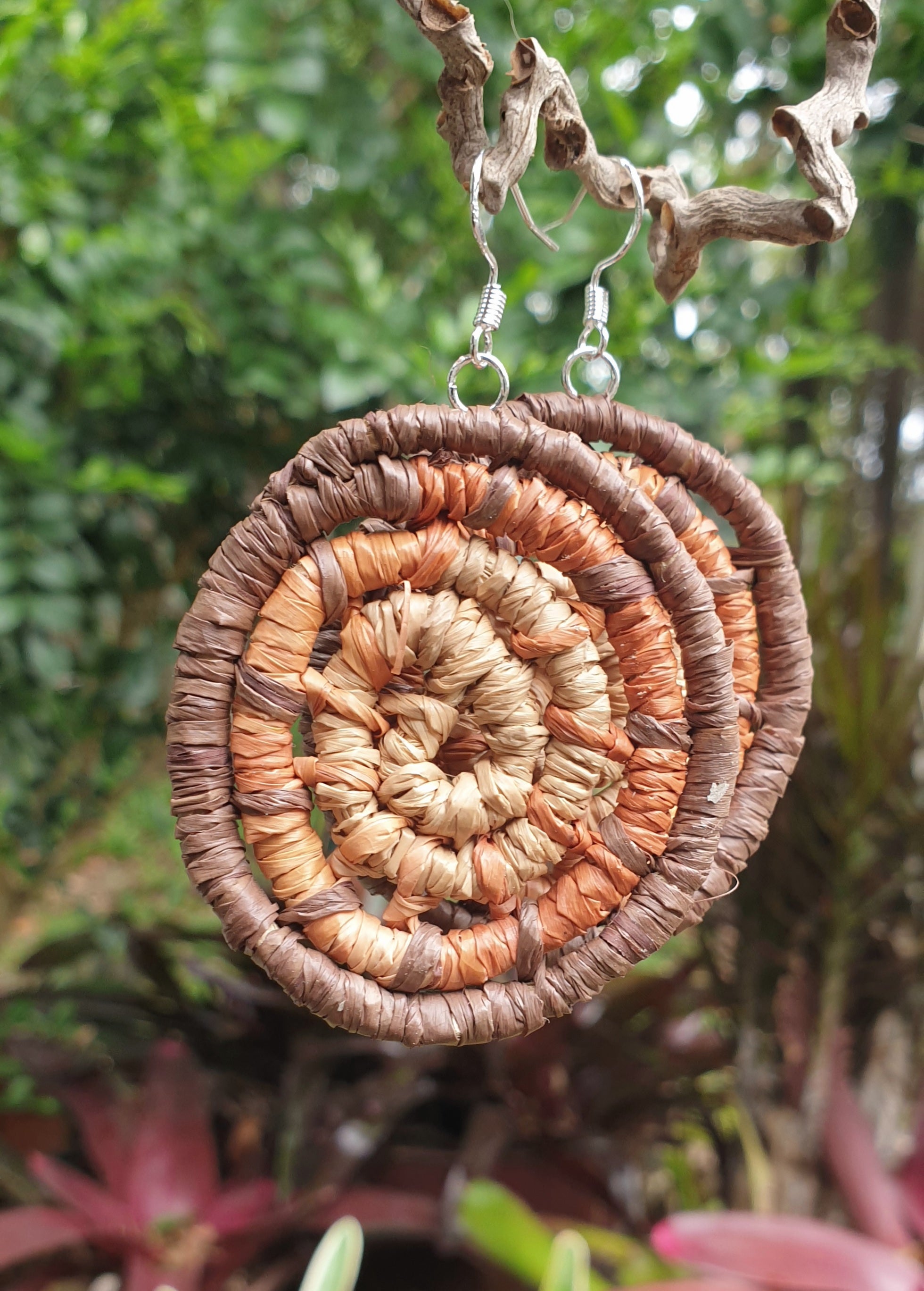 Handmade, raffia coil earrings