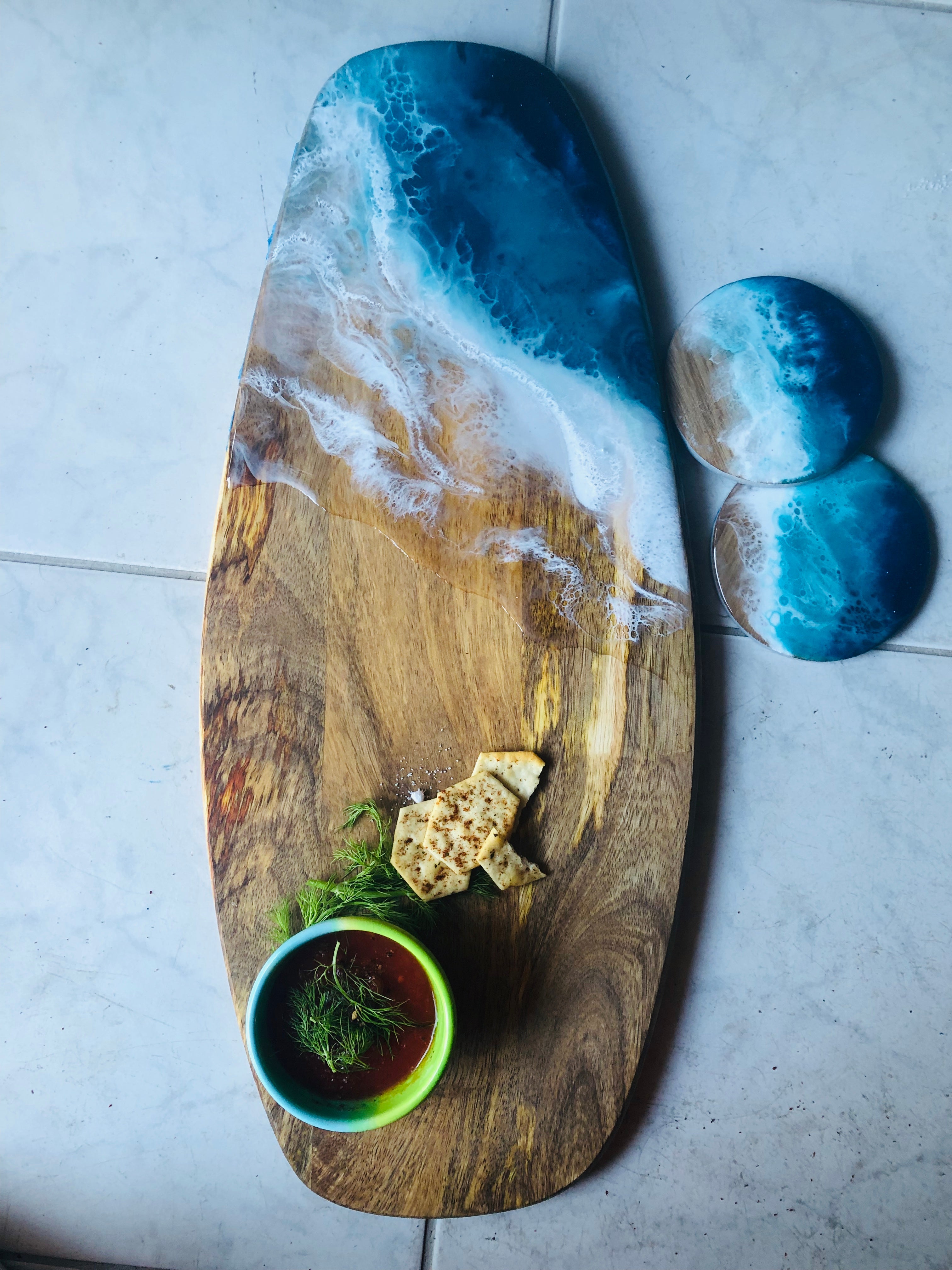 Surf board | waves | serving board | Mother’s Day | ocean waves | charcuterie board | platter | home decor | gift