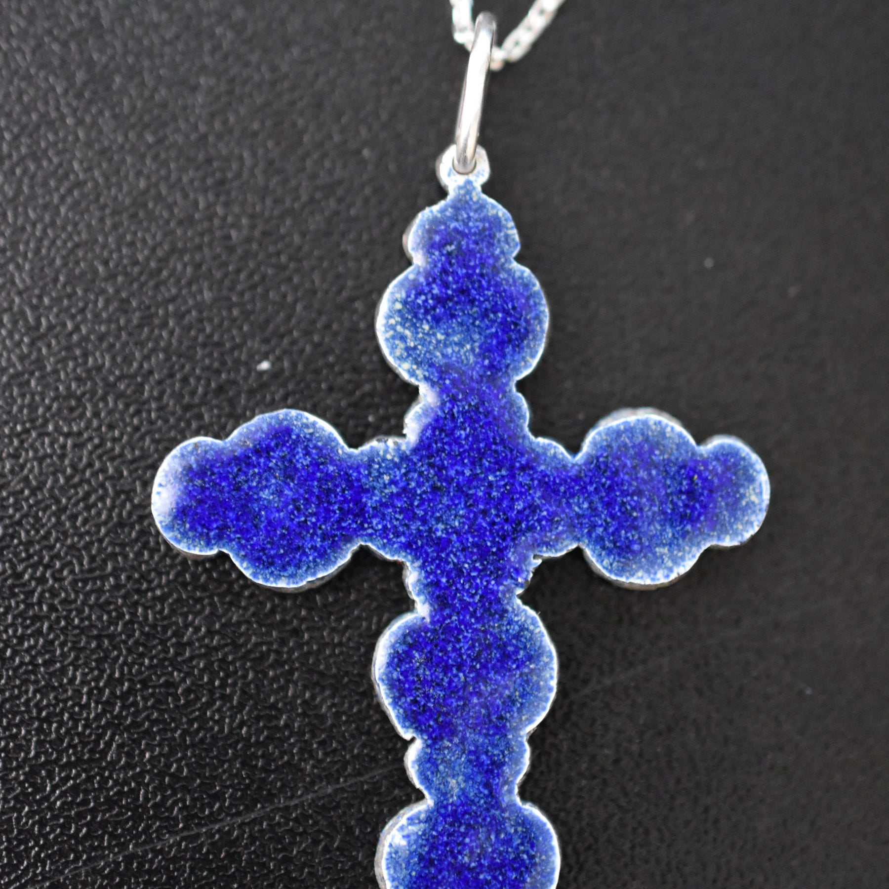Enameled Cross in red & white enamel
