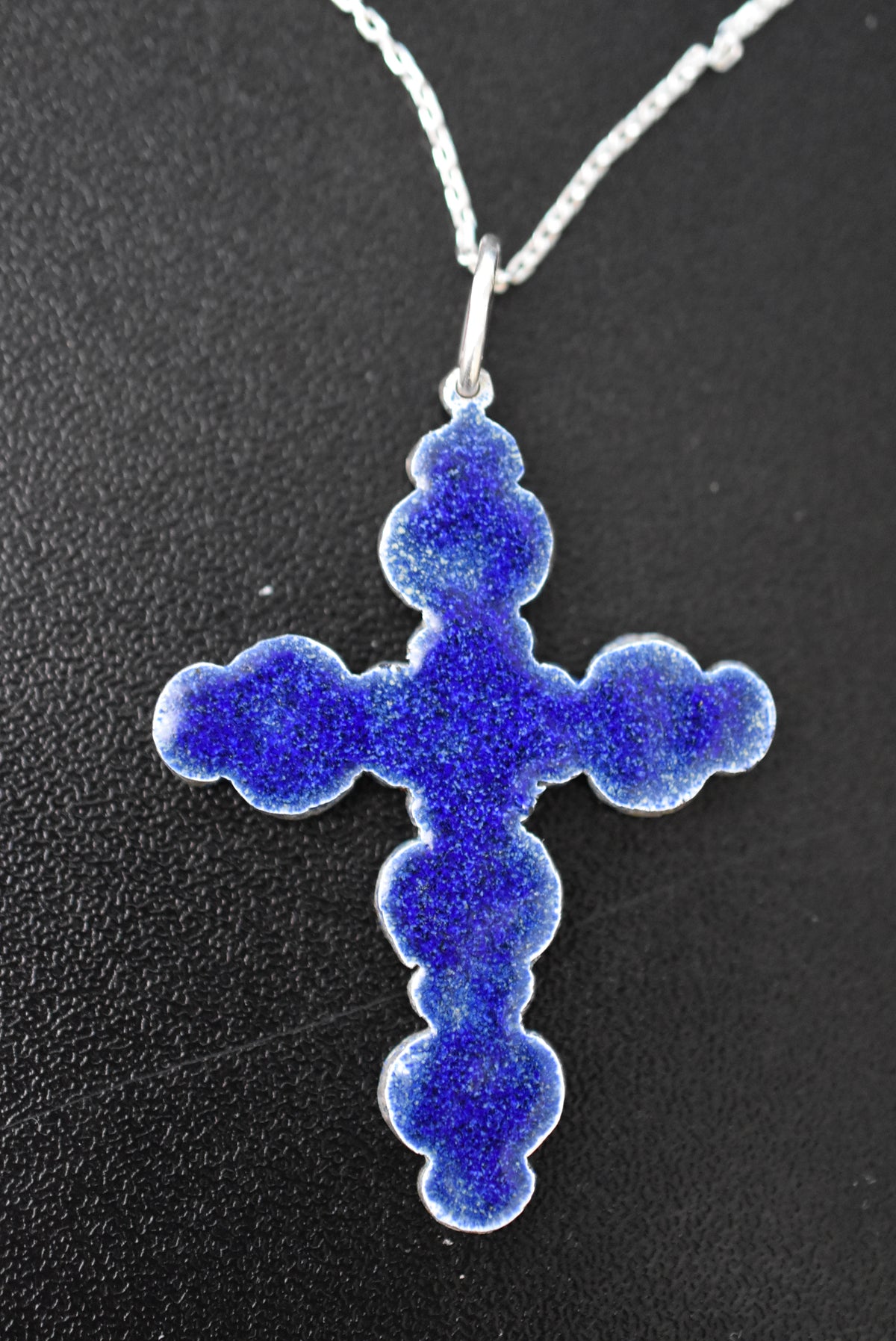 Enameled Cross in red & white enamel