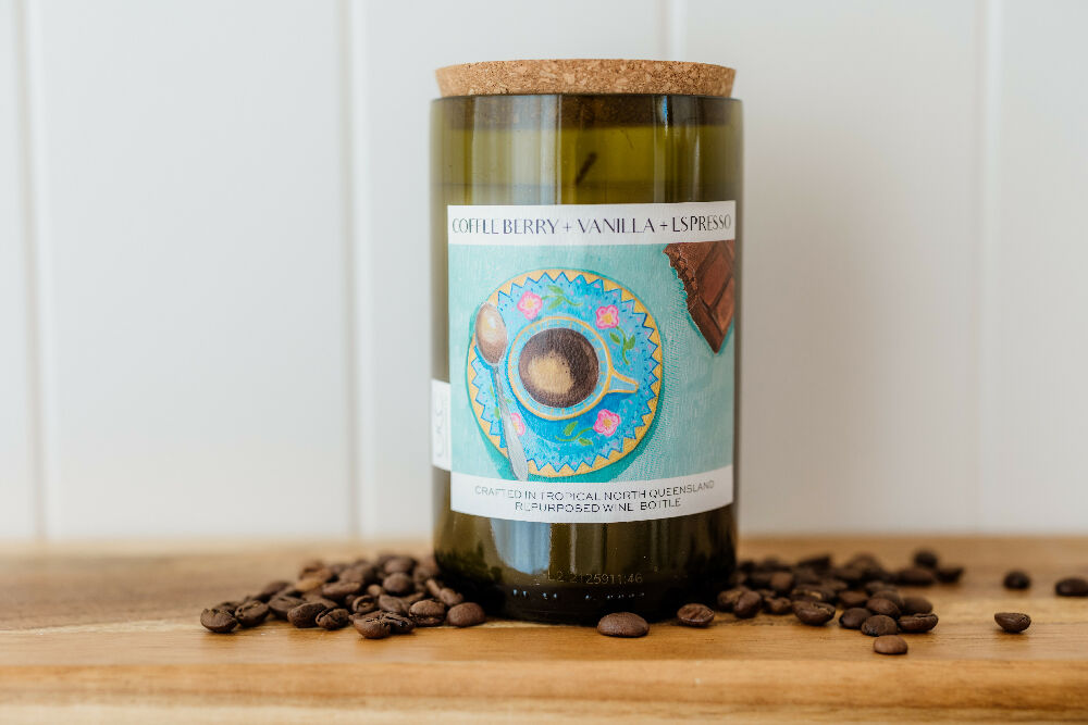 Coffee Berry + Vanilla + Espresso Wine bottle candle