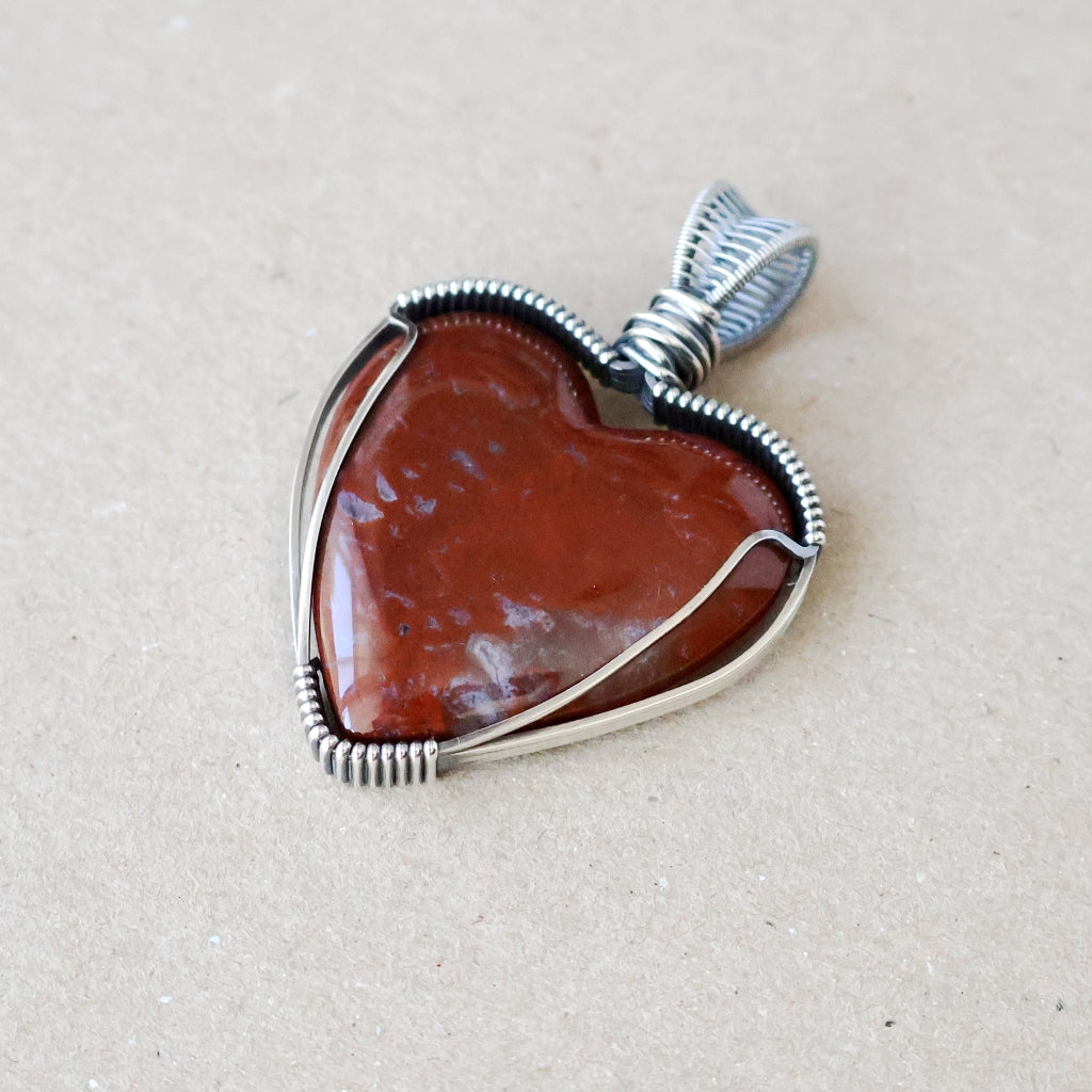 Custom Order - Red Jasper Heart Pendant - Talisman of Strength