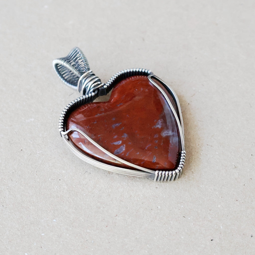 Custom Order - Red Jasper Heart Pendant - Talisman of Strength