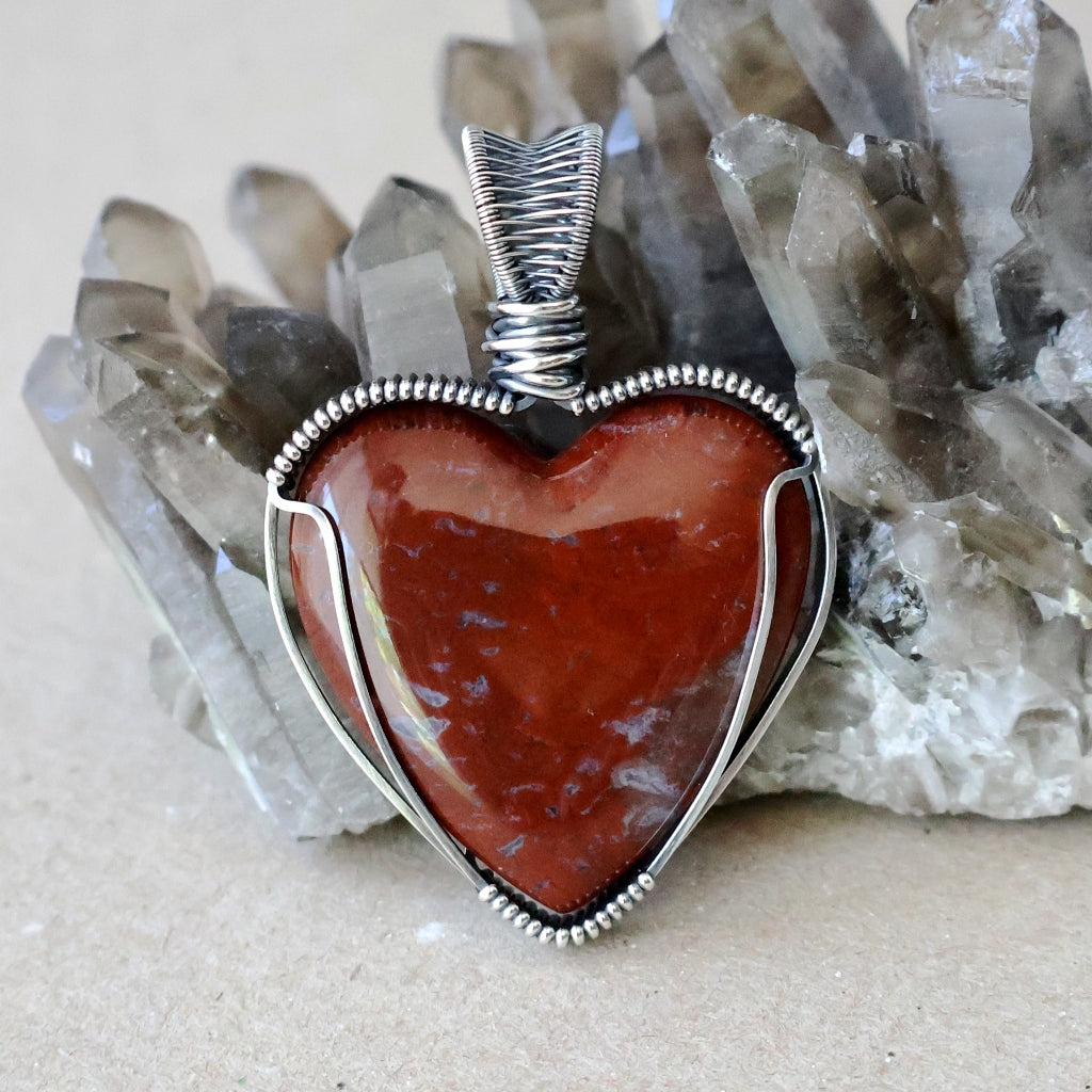 Custom Order - Red Jasper Heart Pendant - Talisman of Strength